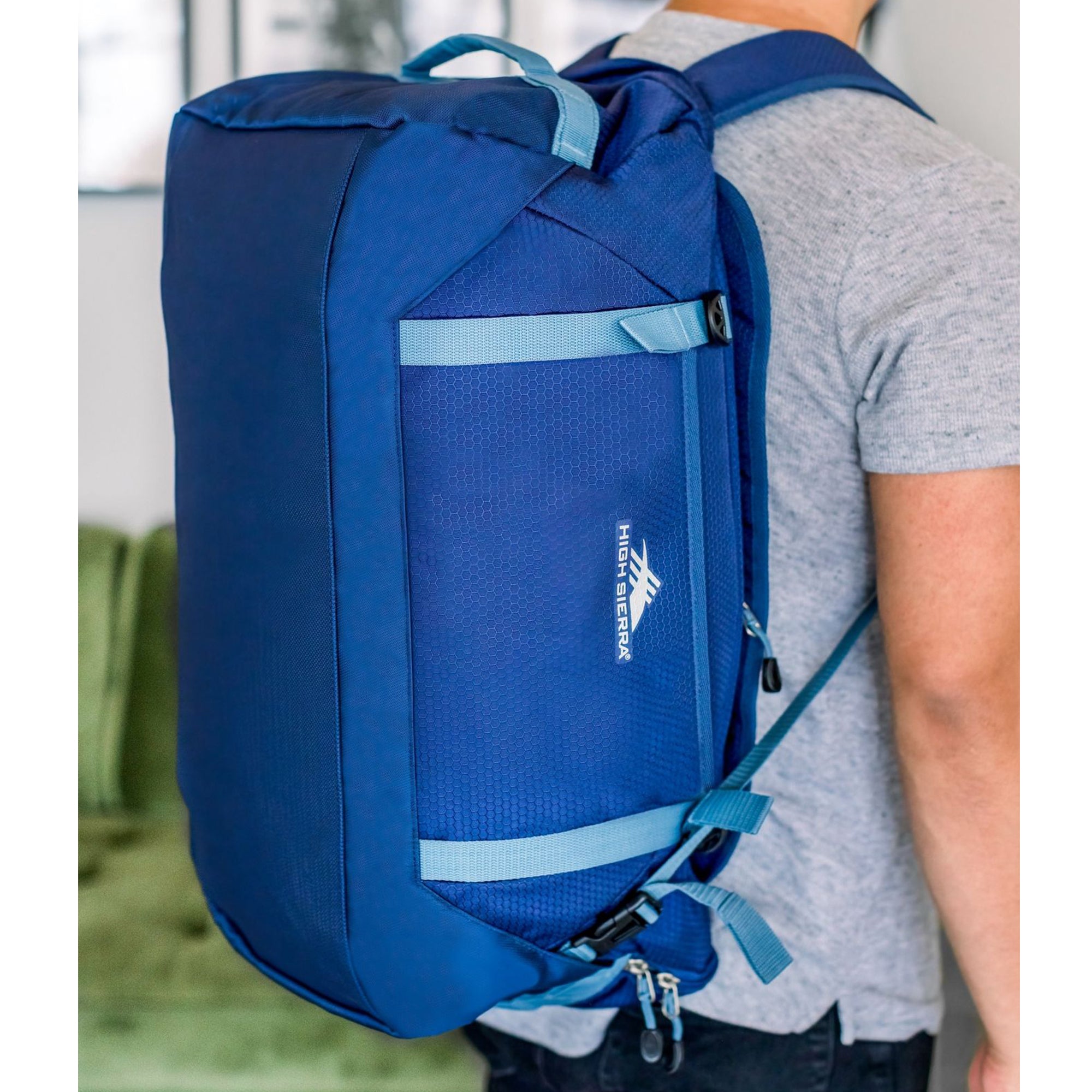 High Sierra Fairlead Zipper Closure Travel Duffel Backpack with Handle, Blue