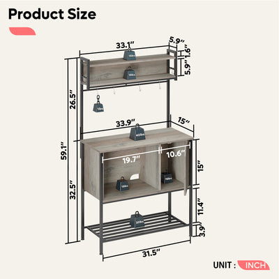 Bestier Modern Multifunctional Hutch with Hanging Hooks, 60 Inches (Open Box)