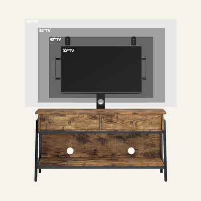 Bestier 2 Drawer TV Console w/ LED Lights & Wall Mount, Rustic Brown (Used)