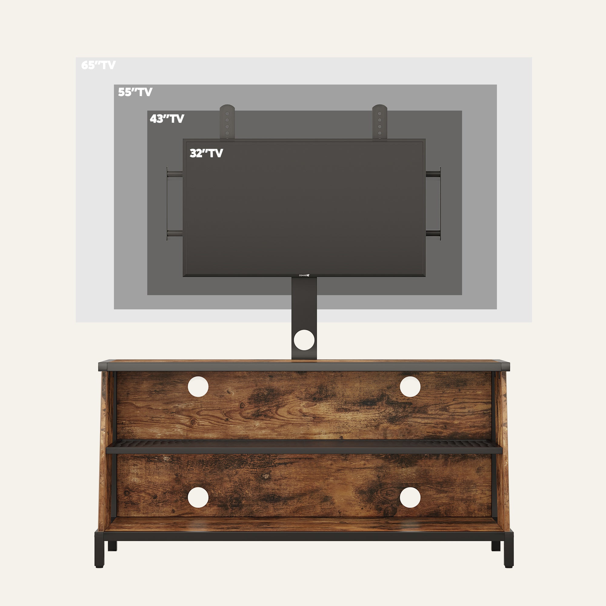 Bestier Trapezoid Frame TV Stand with Shelf and LED Lights, 45", Rustic Brown