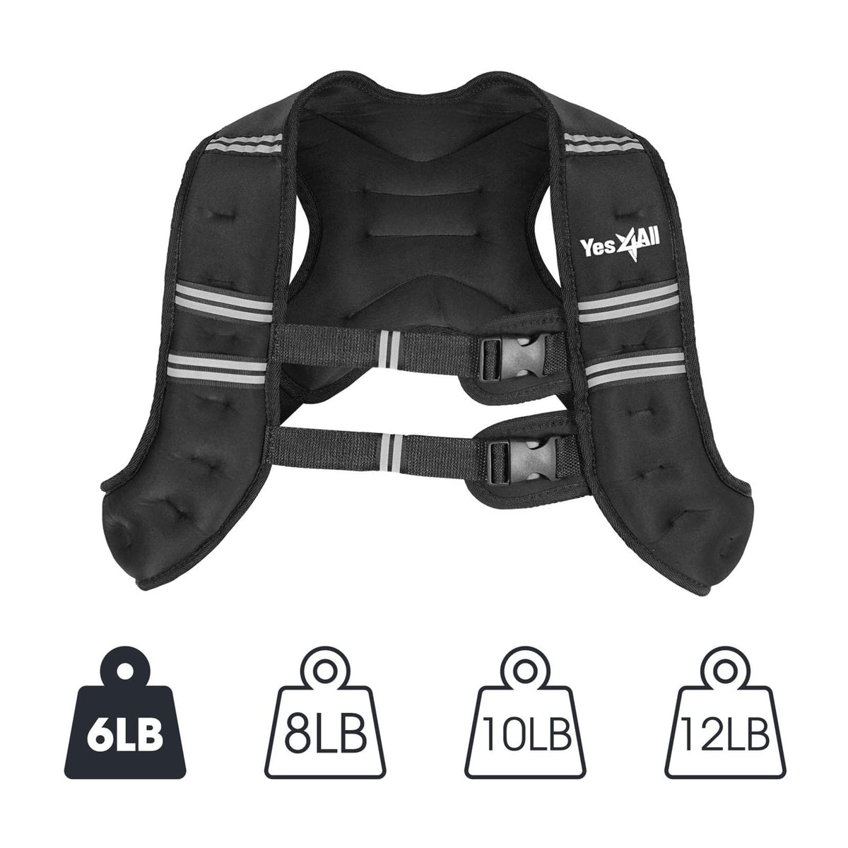 Yes4All Unisex Weighted Strength Training Workout Cardio Vest, 6 Pounds, Black