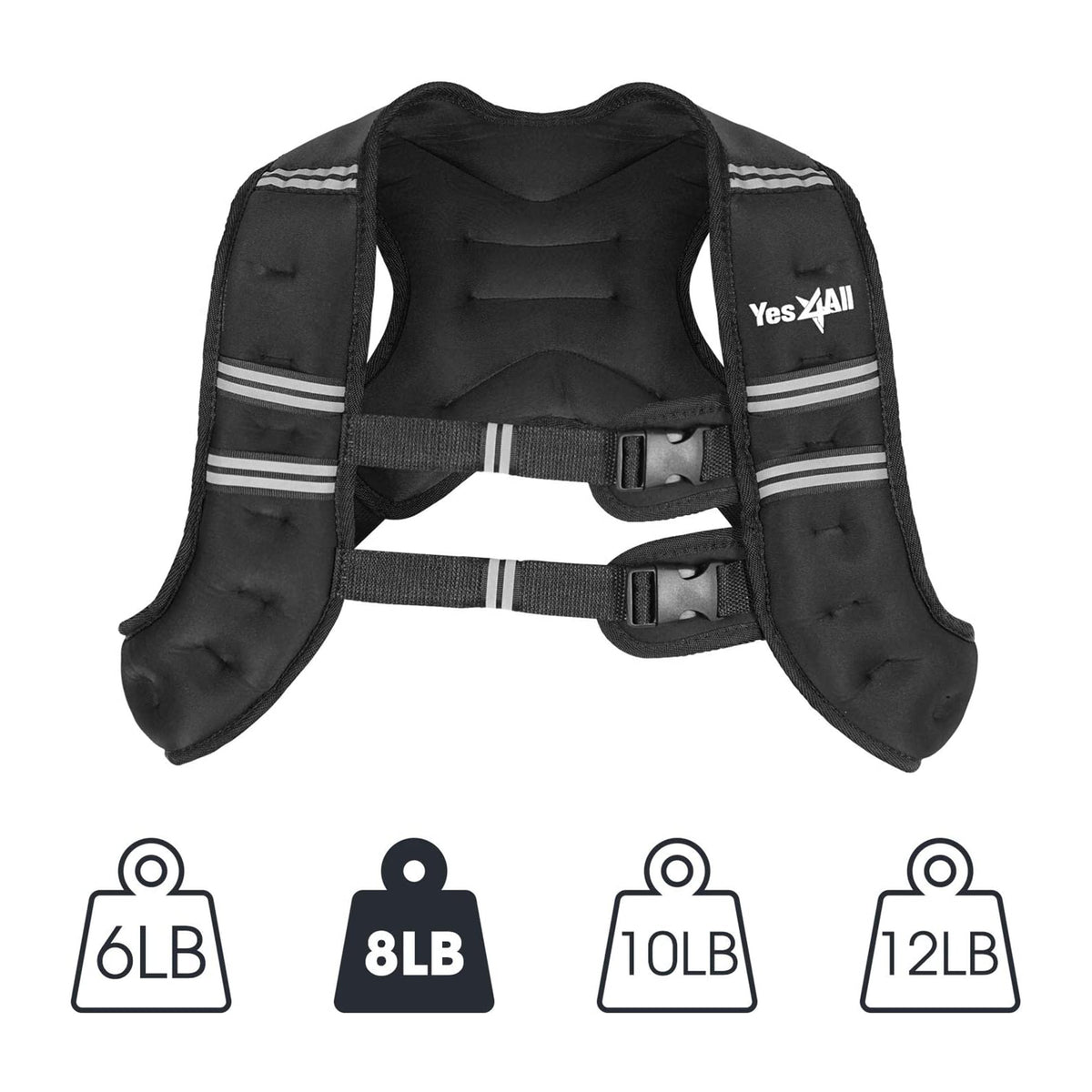 Yes4All Unisex Weighted Strength Training Workout Cardio Vest, 8 Pounds, Black