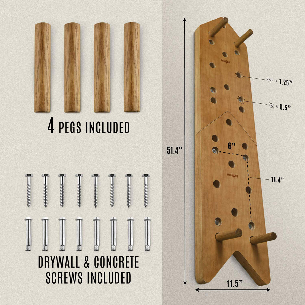Yes4All Wooden Peg Upper Body and Endurance Hanging Climbing Board, 2 piece