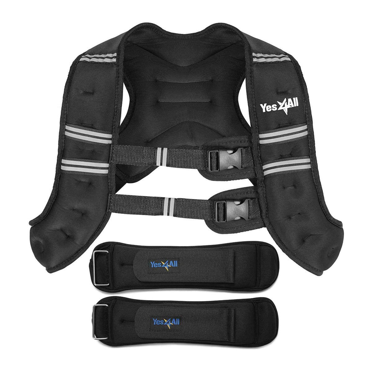 Yes4All Unisex 14 Pound Weighted Strength Training Vest w/Ankle Weights, Black