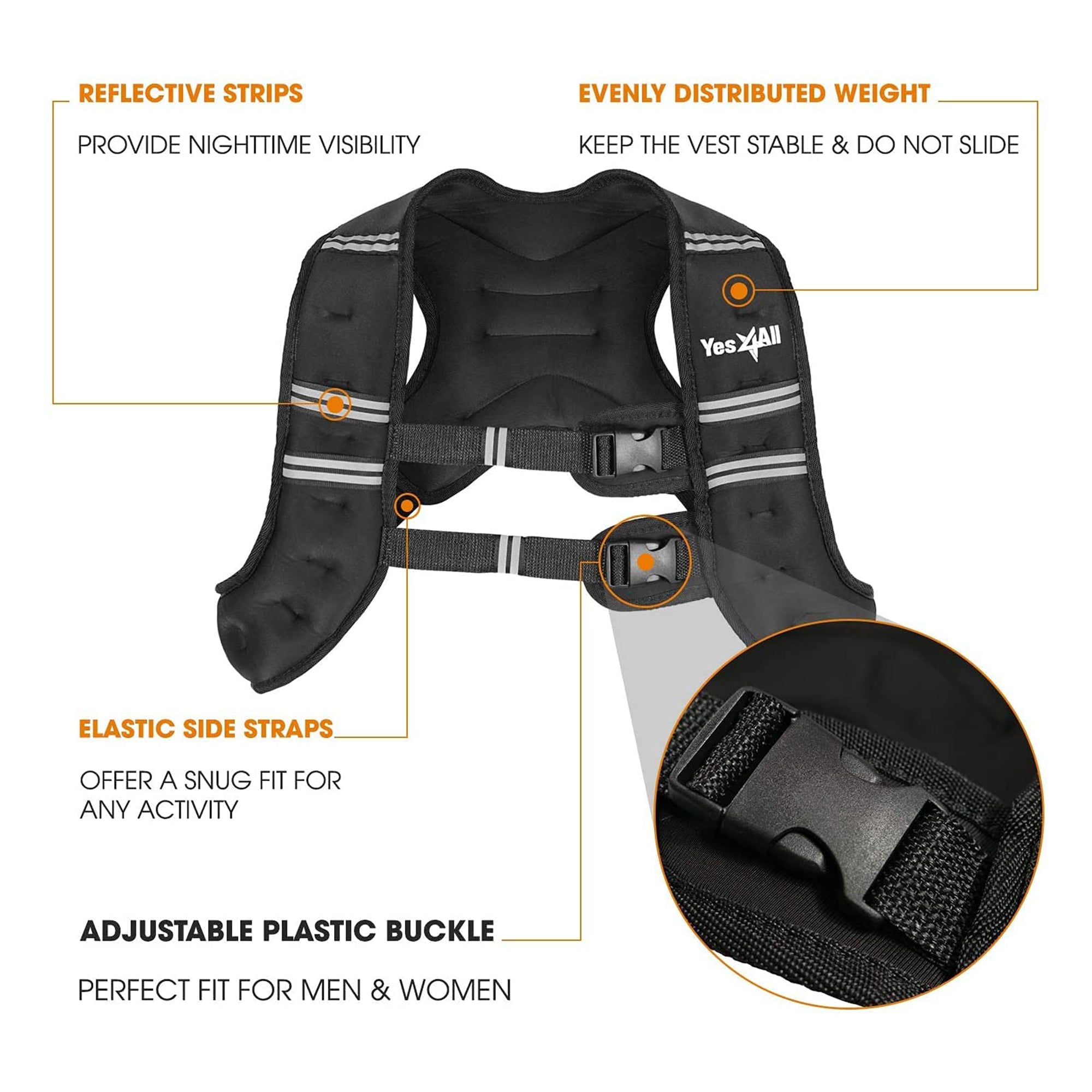 Yes4All Unisex 14 Pound Weighted Strength Training Vest w/Ankle Weights, Black