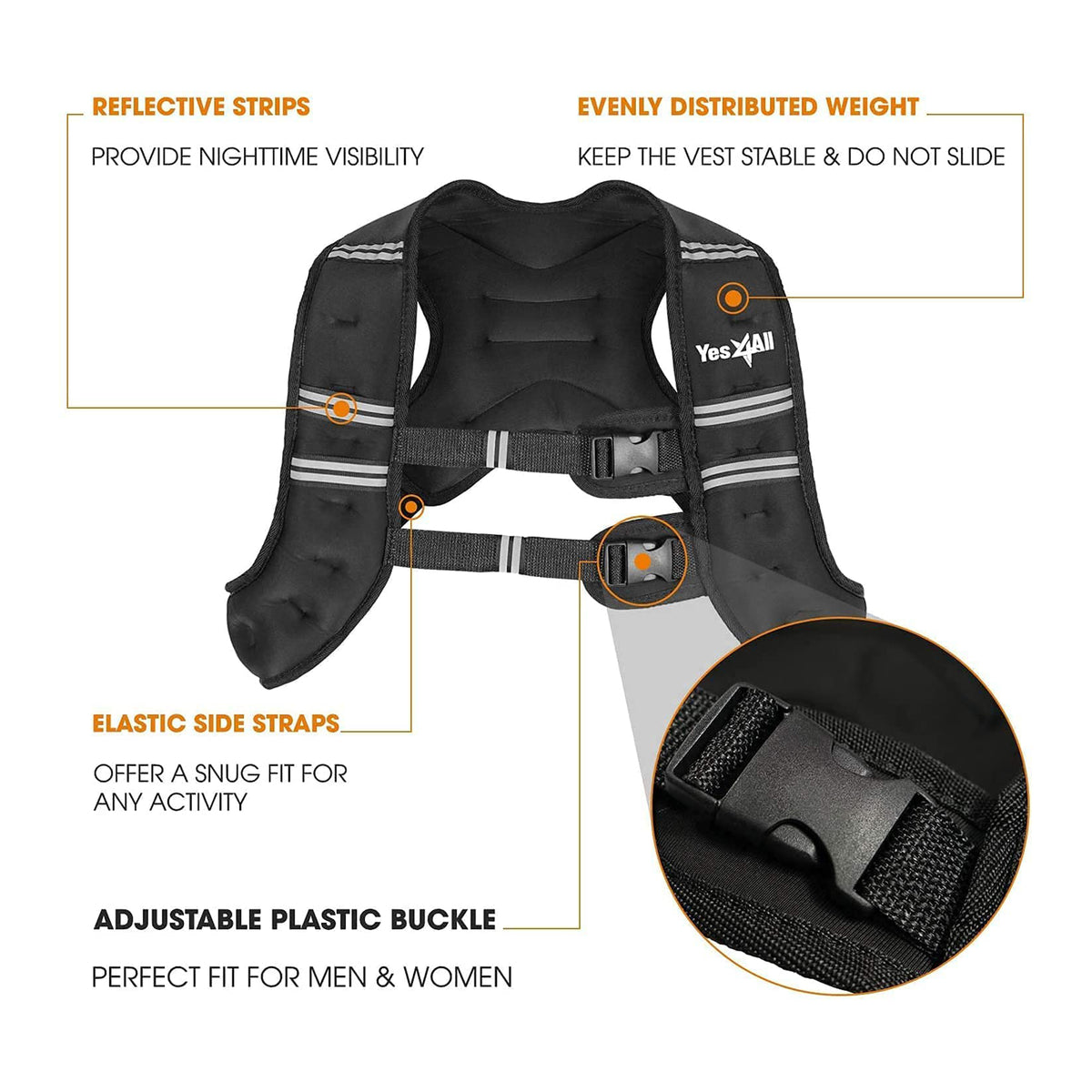Yes4All Unisex 16 Pound Weighted Strength Training Vest w/Ankle Weights, Black