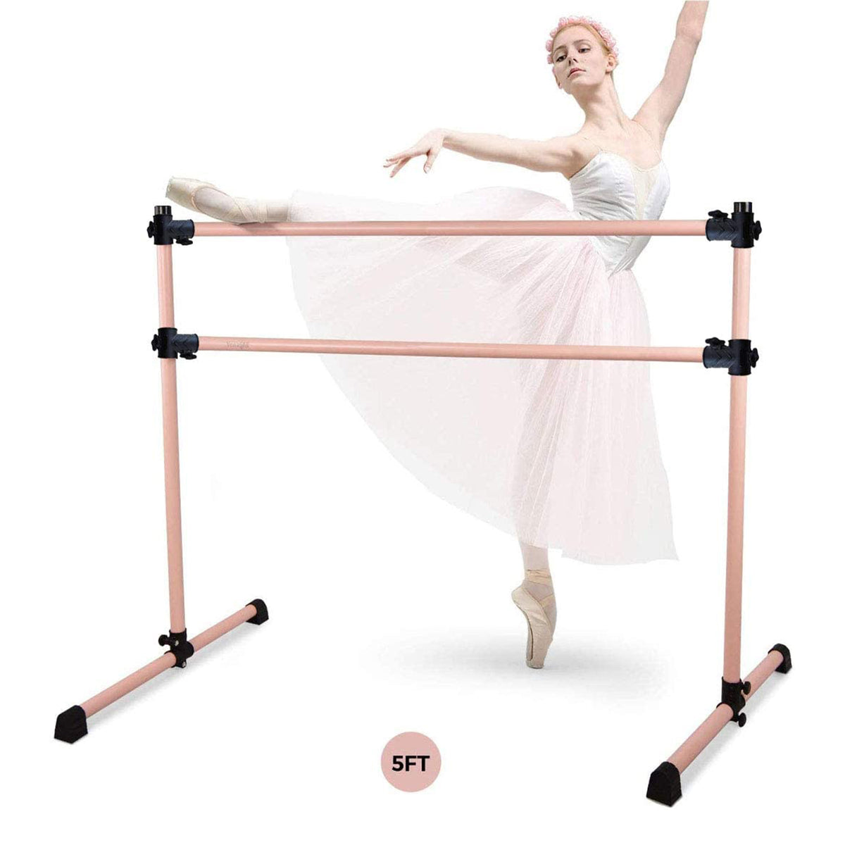 Yes4All 5 Foot Portable Aluminum Freestanding Premium Ballet Barre, Rose Gold - VMInnovations