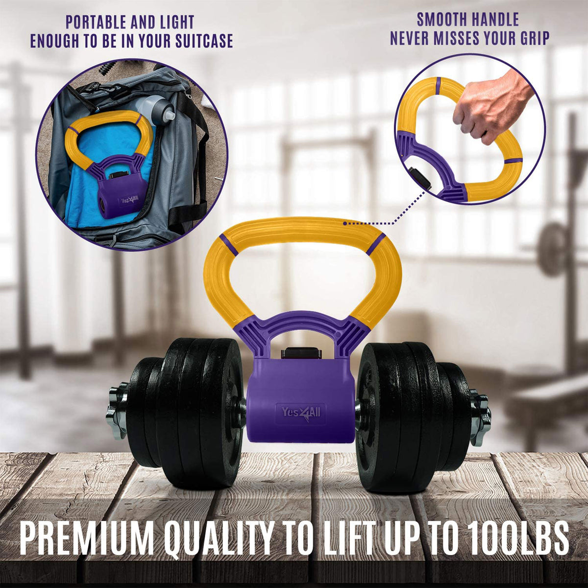 Yes4All Portable Weight Training Kettlebell Grip Dumbbell Attachment, Purple