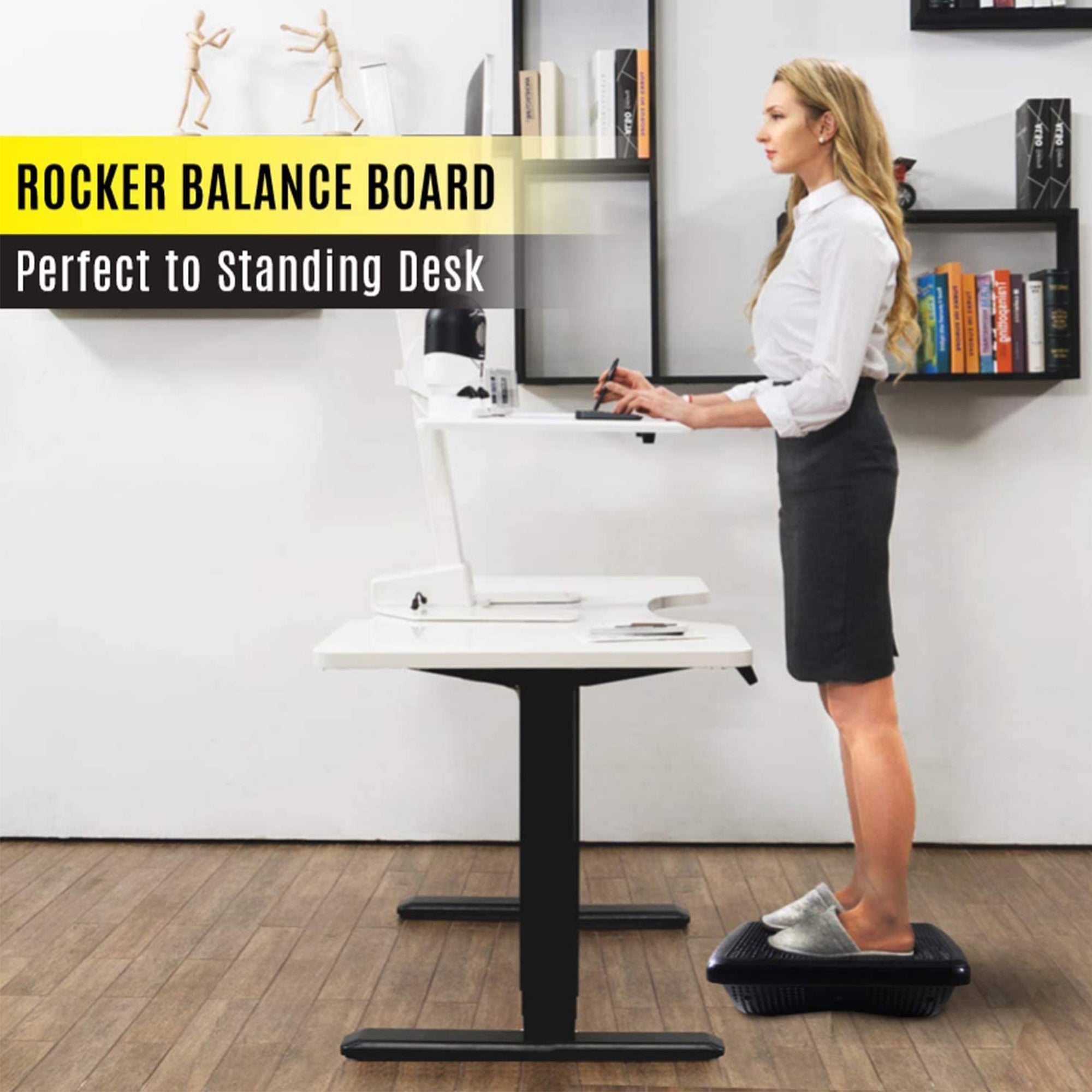 Yes4All 14.5 Inch Professional Exercise Balance Rocker & Foot Rest Board, Black