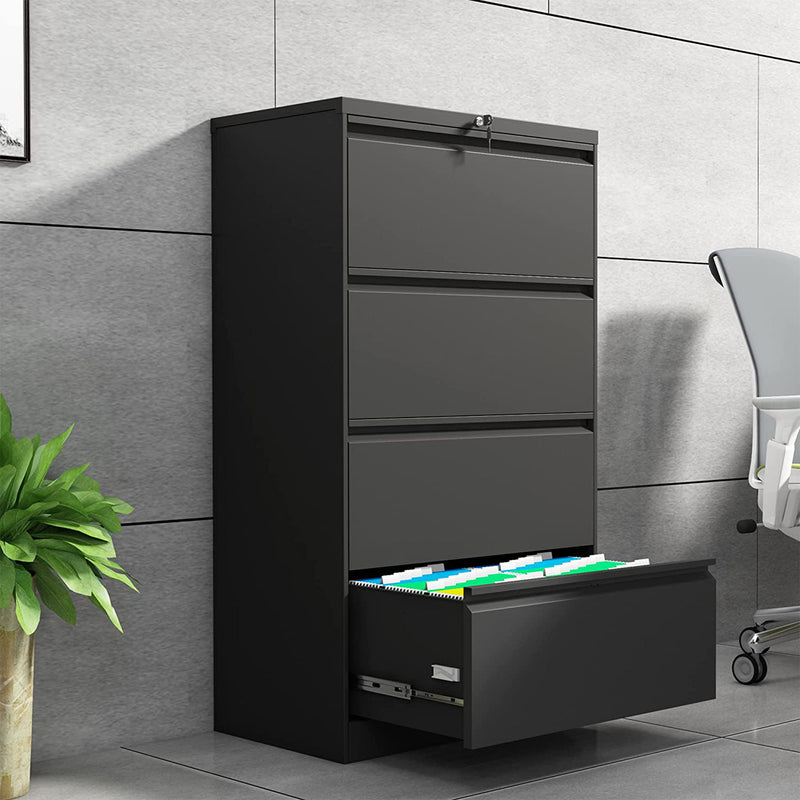 AOBABO 4 Drawer Lateral File Cabinet w/ Lock for Letter/Legal Size Paper, Black