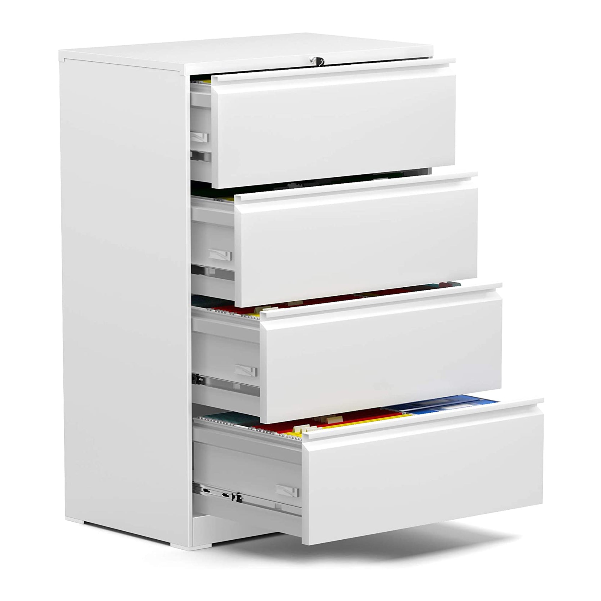 AOBABO 4 Drawer Lateral File Cabinet with Lock for Office and Home Use, White