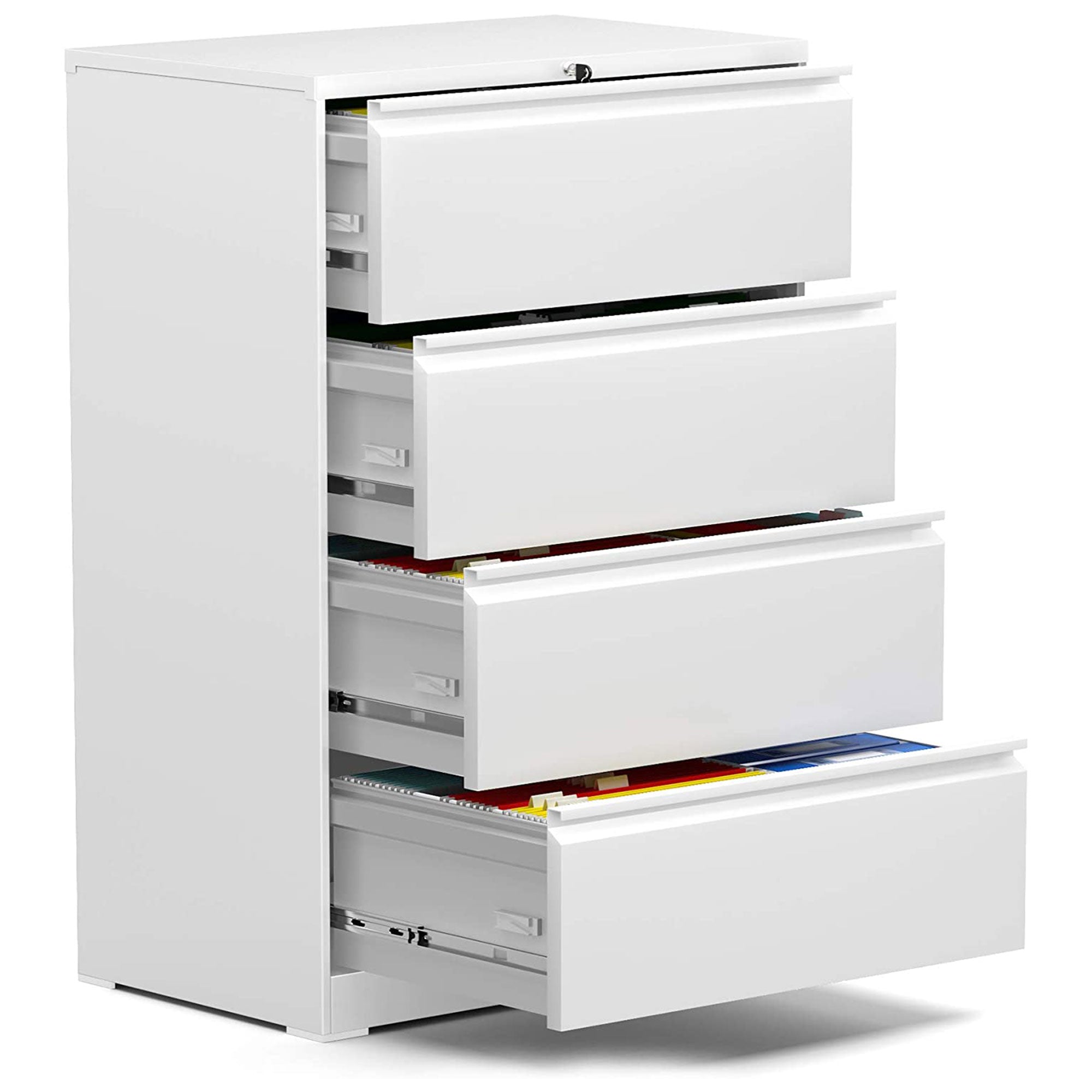 AOBABO 4 Drawer Lateral File Cabinet w/ Lock for Letter/Legal Size Paper, White