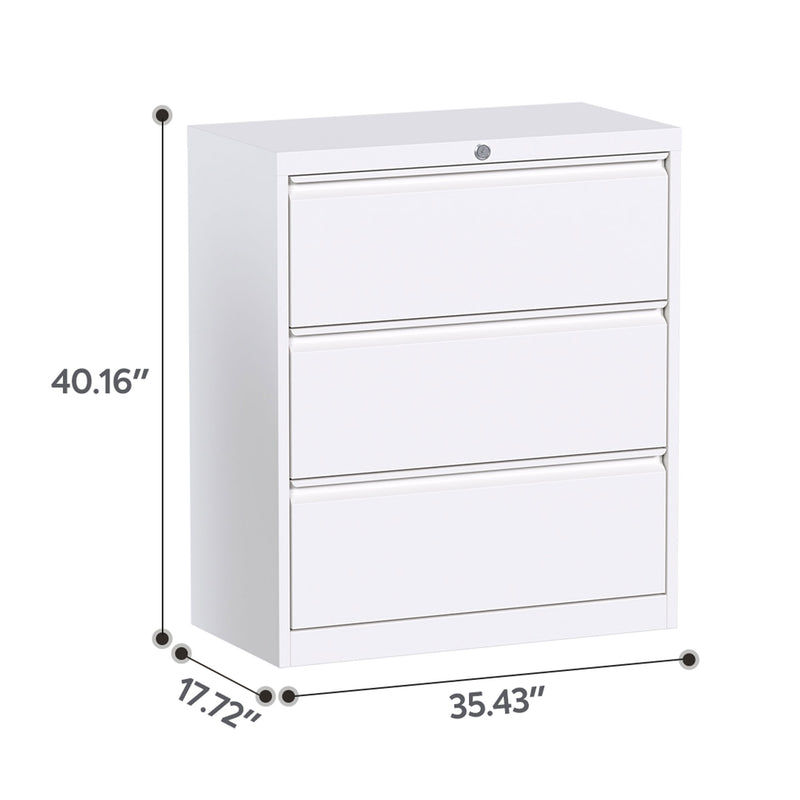 AOBABO 3 Drawer Lateral File Cabinet w/ Lock for Letter/Legal Size Paper, White (Used)
