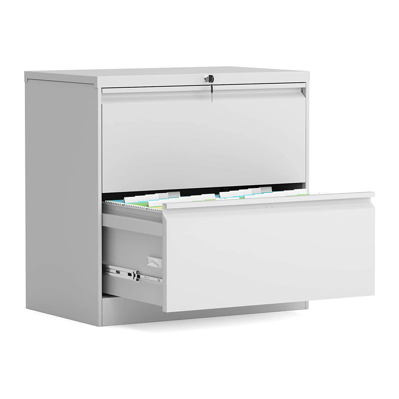 AOBABO 28 Inch Locking 2 Drawer Metal Office Storage Filing Cabinet, White