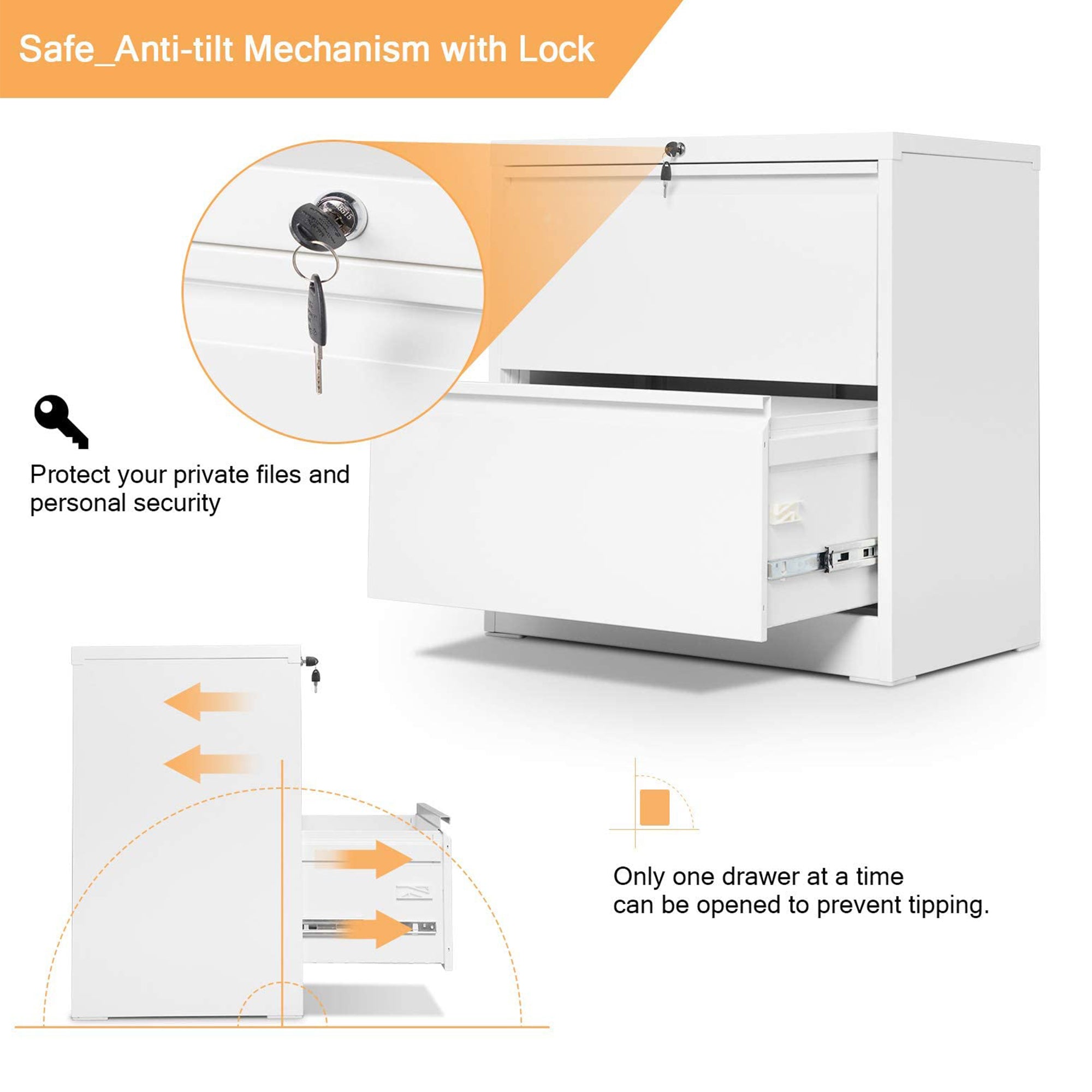 AOBABO 28 Inch Locking 2 Drawer Metal Office Storage Filing Cabinet, White - VMInnovations