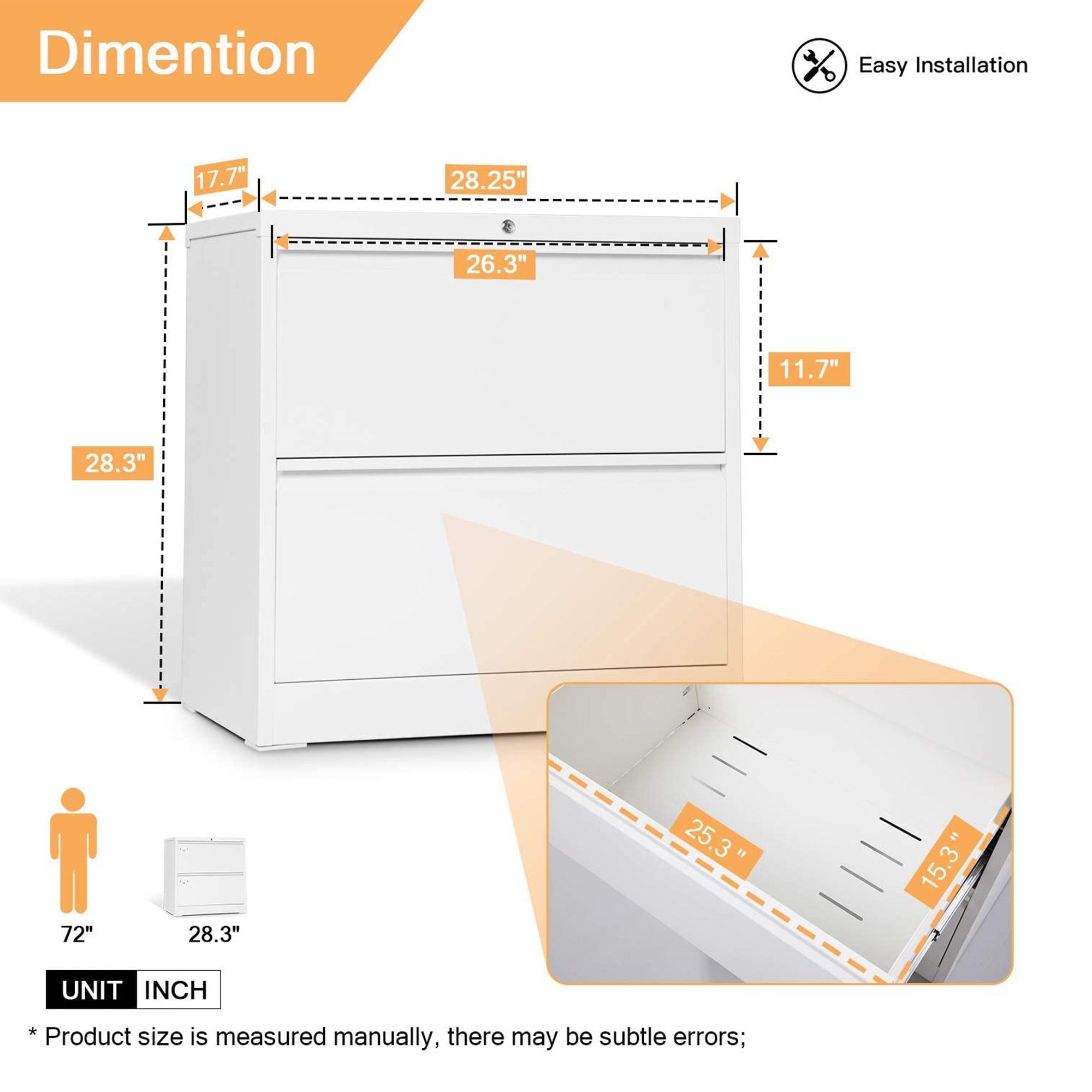 AOBABO 28 Inch Locking 2 Drawer Metal Office Storage Filing Cabinet, White - VMInnovations