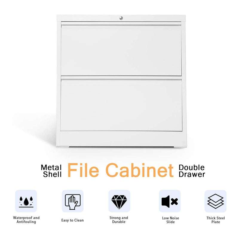 Aobabo 28.25 In Locking 2 Drawer Metal Office Storage Filing Cabinet,White(Used)