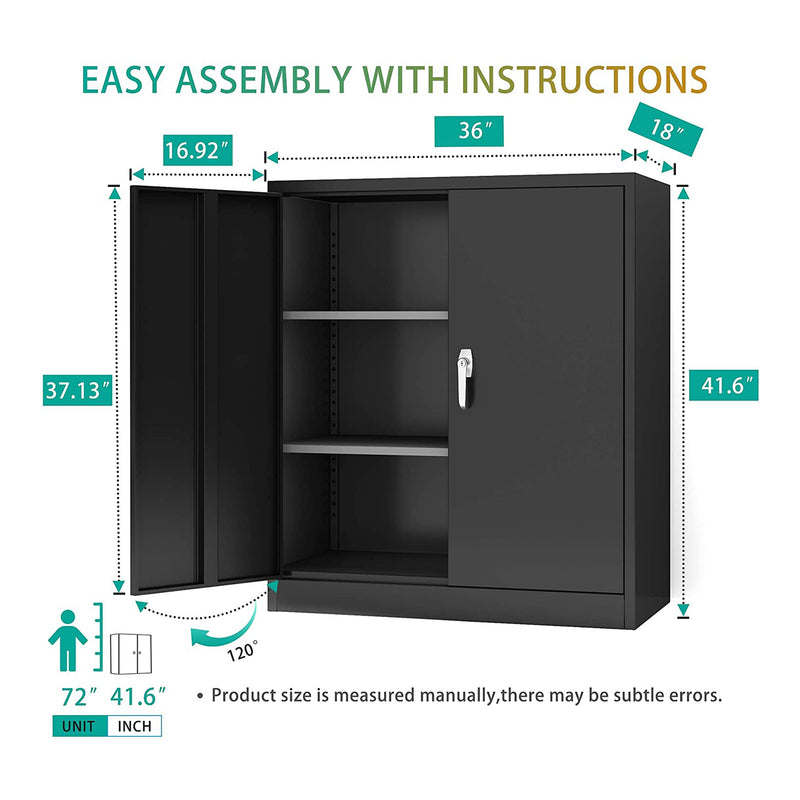 Aobabo 42 Inch Locking Metal Storage Cabinet with 2 Adjustable Shelves, Black