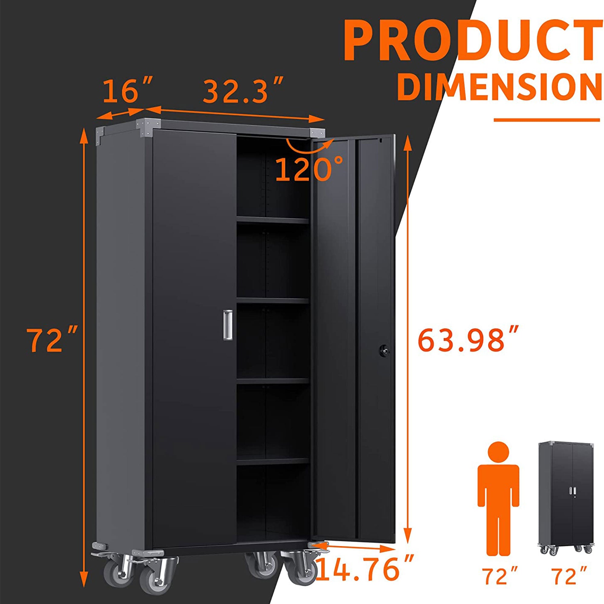 Aobabo 72 Inch Rolling Locking Storage Cabinet with Adjustable Shelves (Used)