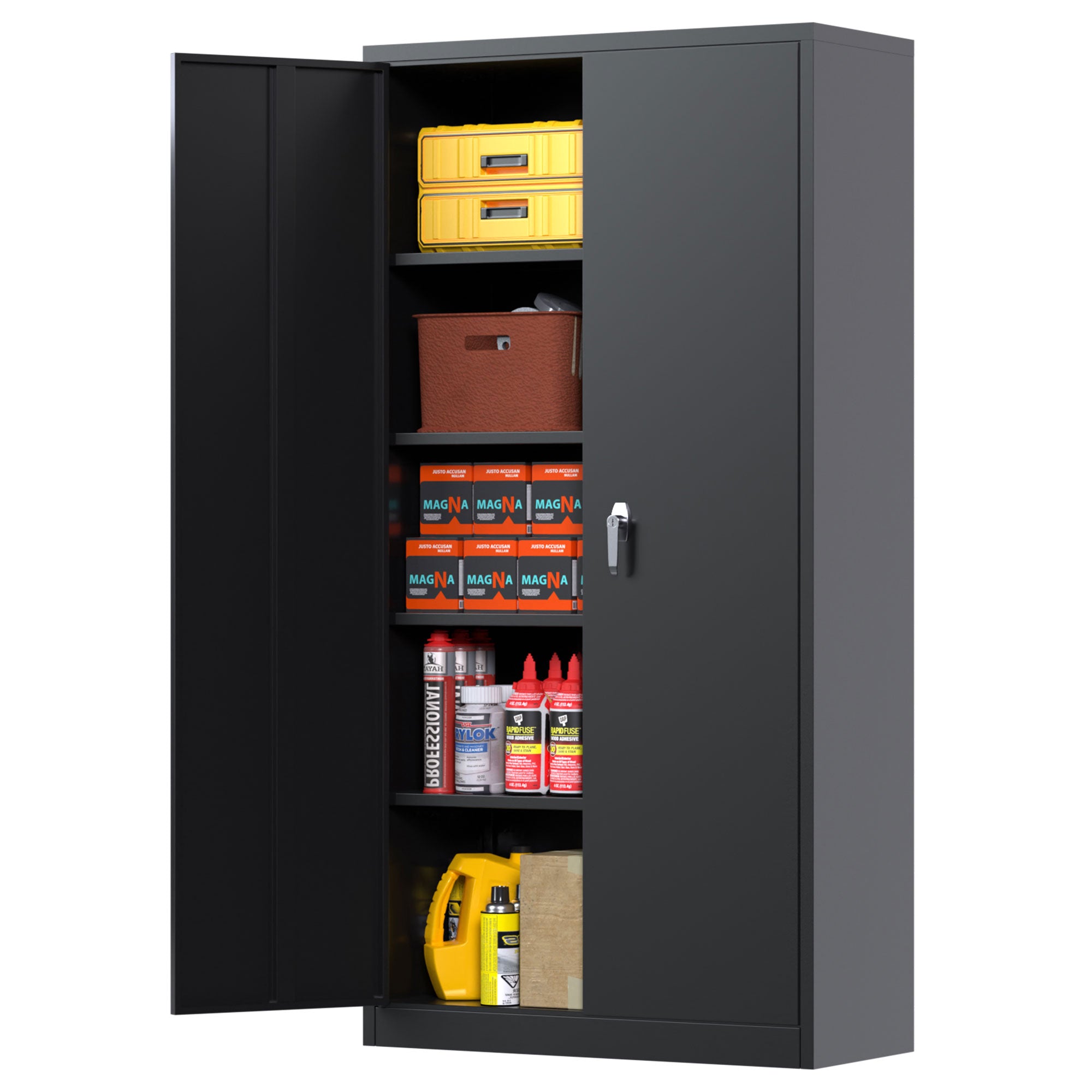 Aobabo 72 Inch Locking Metal Storage Cabinet w/4 Adjustable Shelves, Black(Used) - VMInnovations