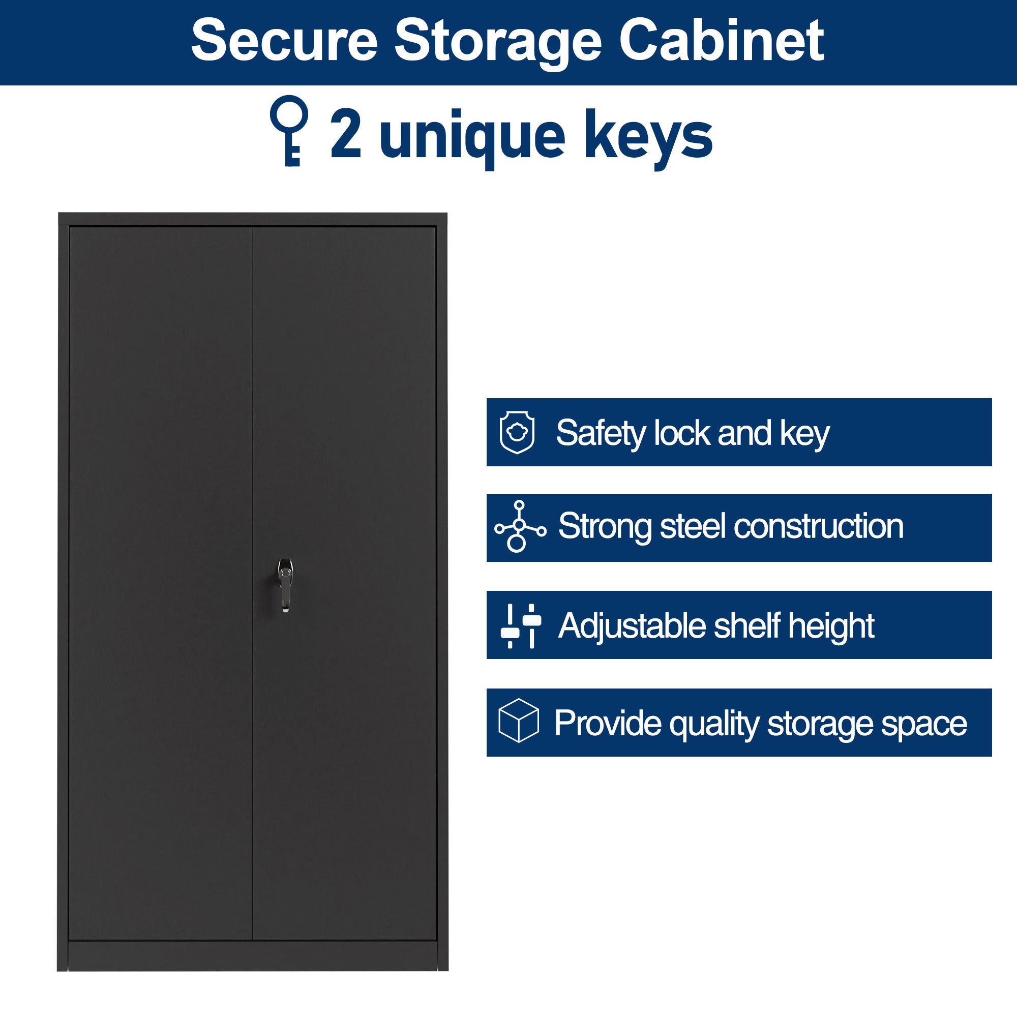 Aobabo 4 Adjustable Shelves Metal Office Locking Storage Filing Cabinet, Black - VMInnovations