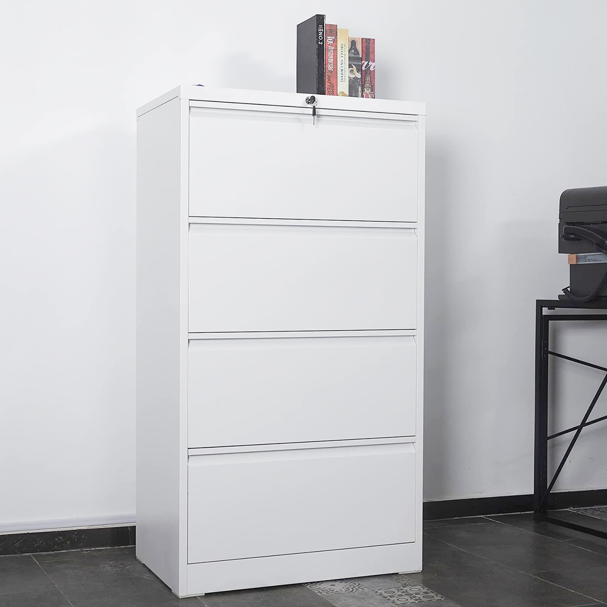 AOBABO 4 Drawer Lateral File Cabinet with Lock for Office and Home Use, White