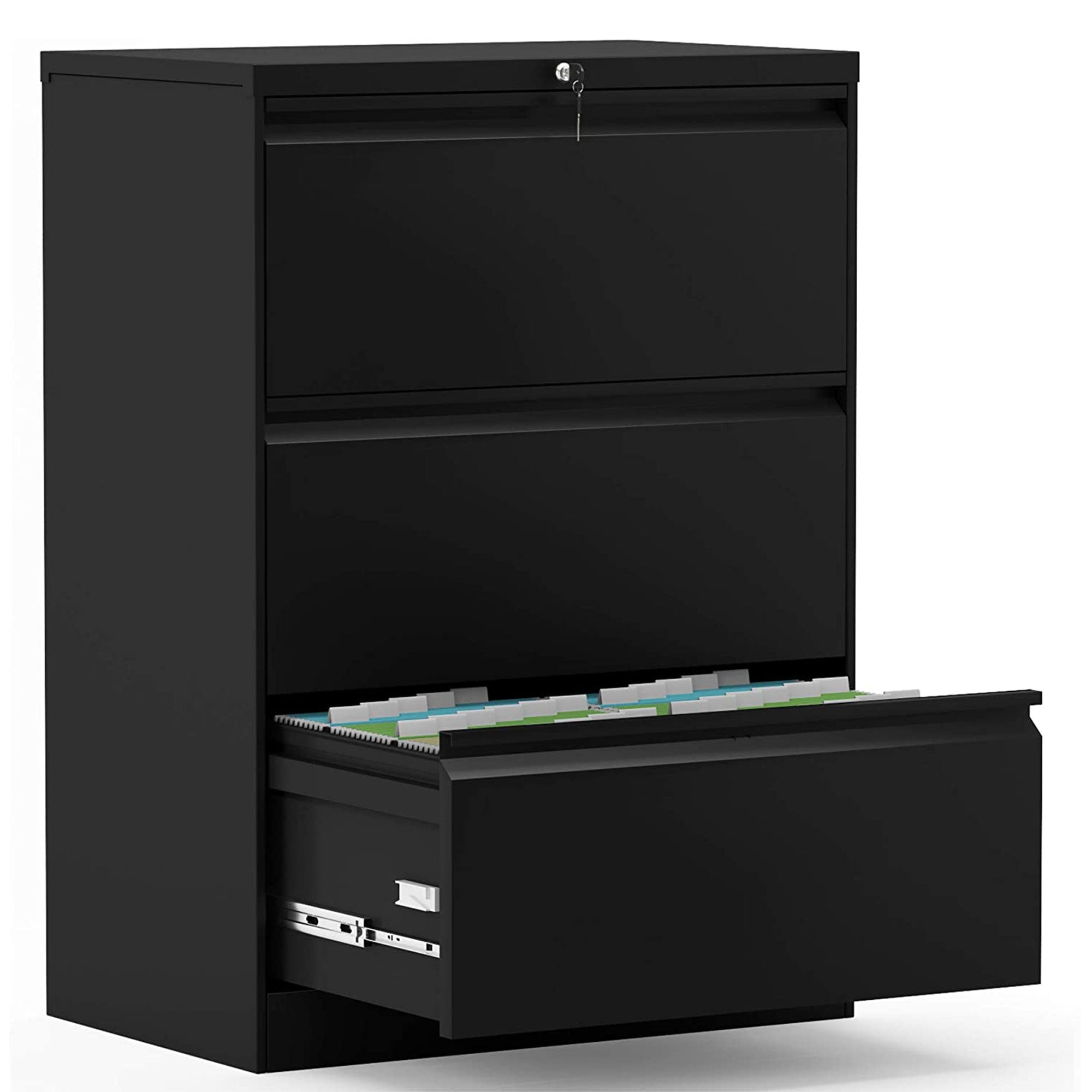 AOBABO 3 Drawer Lateral File Cabinet w/ Lock for Letter/Legal Size Paper, Black