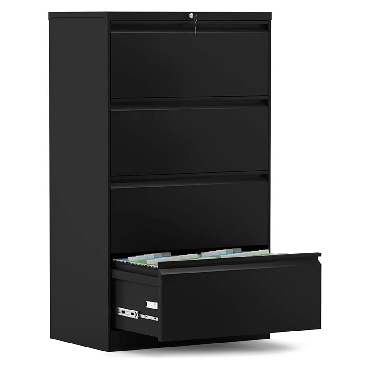 AOBABO 4 Drawer Home Office Lateral File Cabinet w/ Lock, Black (Open Box)