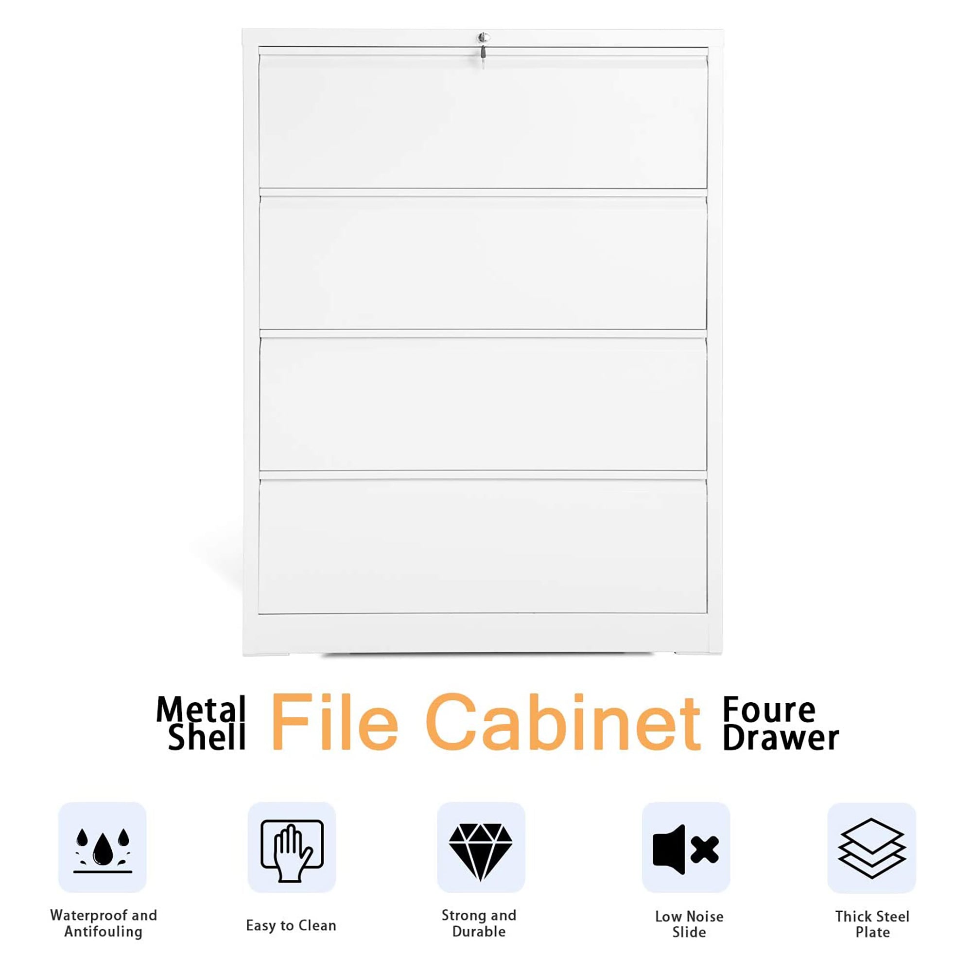 AOBABO 4 Drawer Lateral File Cabinet w/ Lock for Office & Home Use, White (Used)