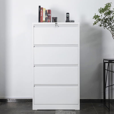 AOBABO 4 Drawer Lateral File Cabinet w/ Lock for Letter/Legal Size Paper, White