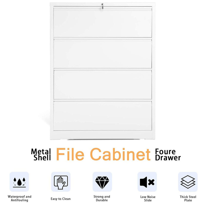AOBABO 4 Drawer Lateral File Cabinet with Lock for Letter Sized Paper, White