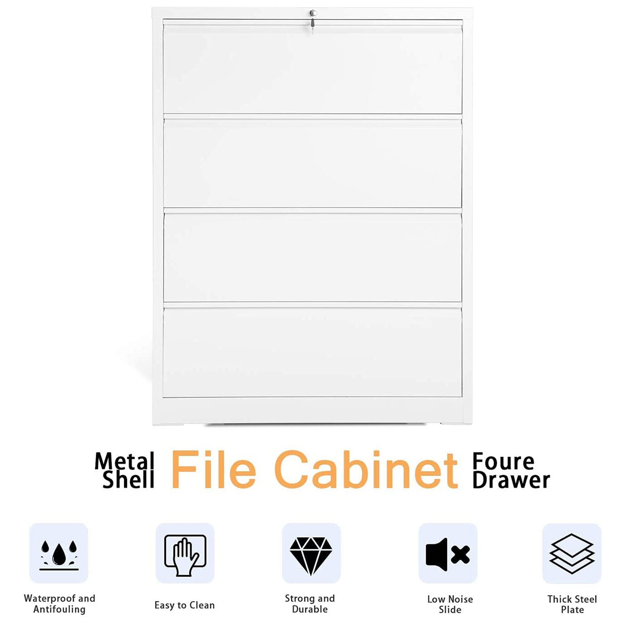 AOBABO 4 Drawer Lateral File Cabinet with Lock for Letter Sized Paper, White