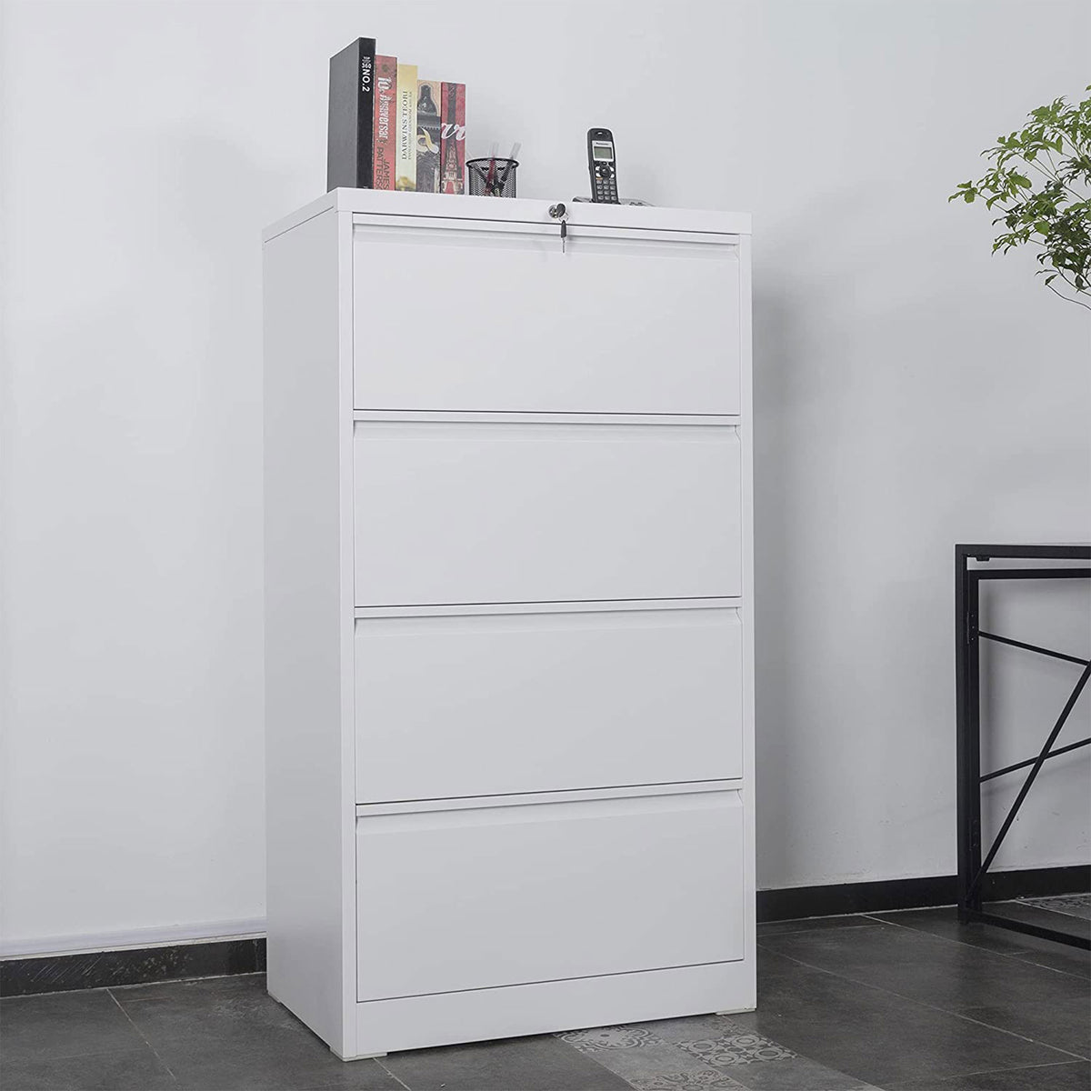 AOBABO 4 Drawer Lateral File Cabinet with Lock for Letter Sized Paper, White