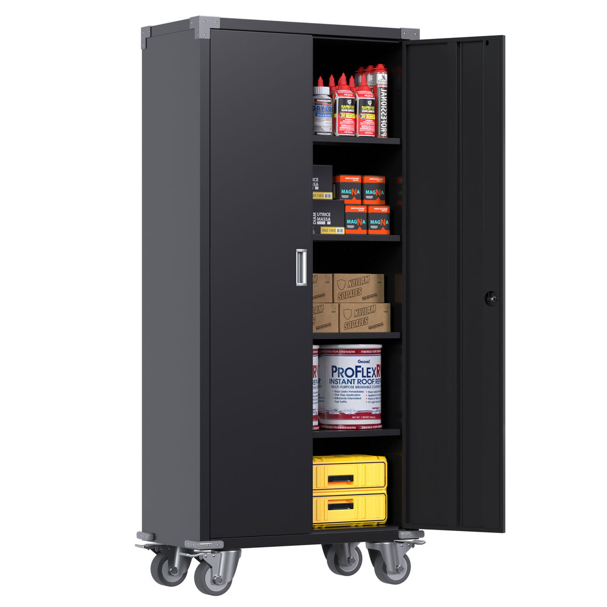 Aobabo 72 Inch Locking Storage Cabinet with Adjustable Shelves, Black (Open Box)
