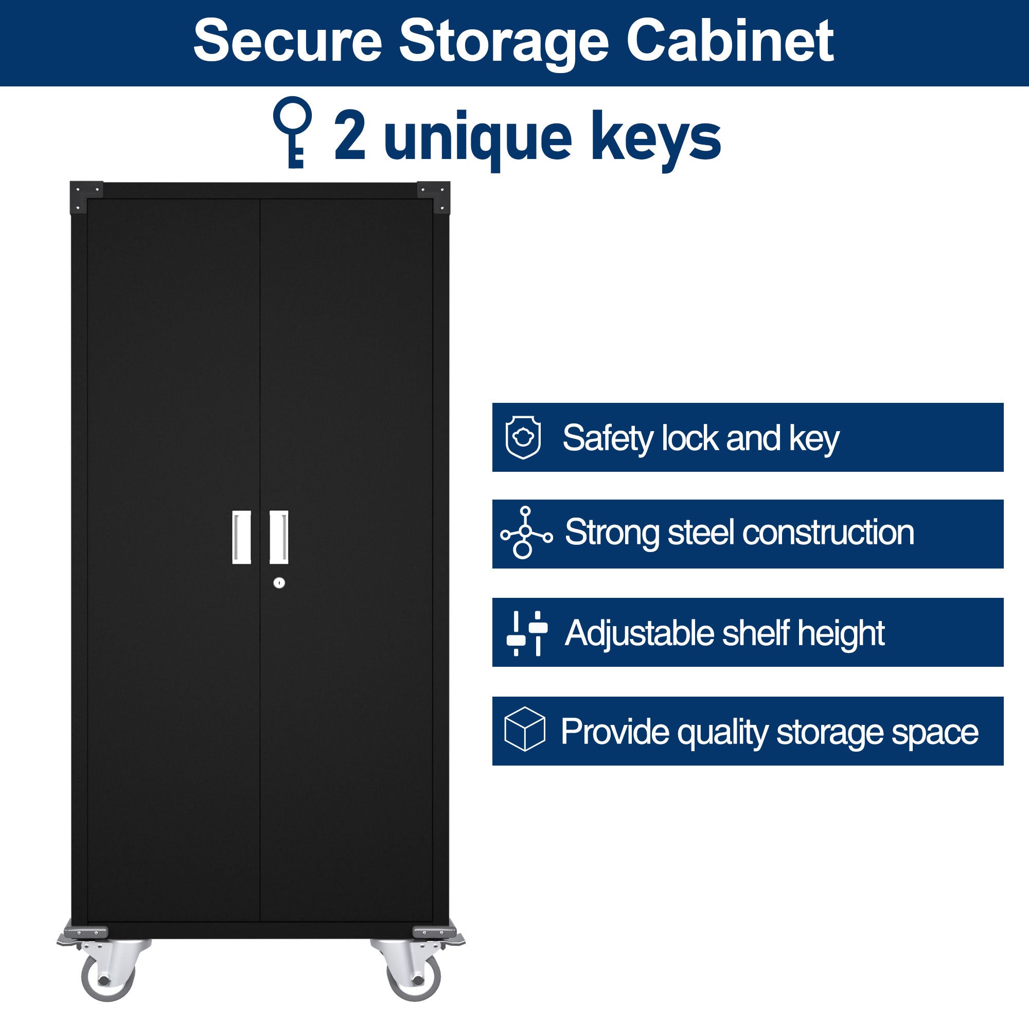 Aobabo 72 Inch Locking Storage Cabinet with Adjustable Shelves, Black (Open Box)