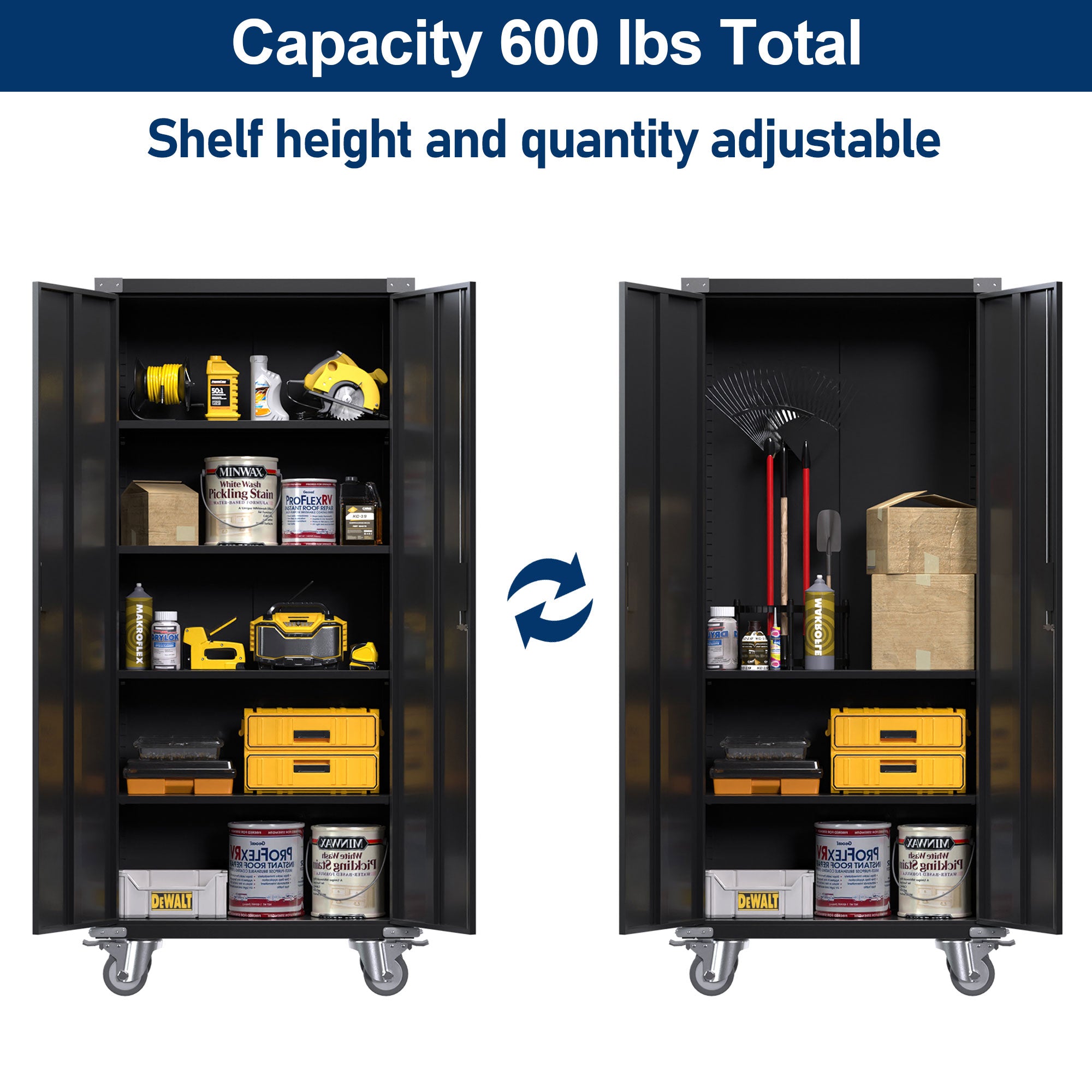 Aobabo 72 Inch Locking Storage Cabinet with Adjustable Shelves, Black (Open Box)