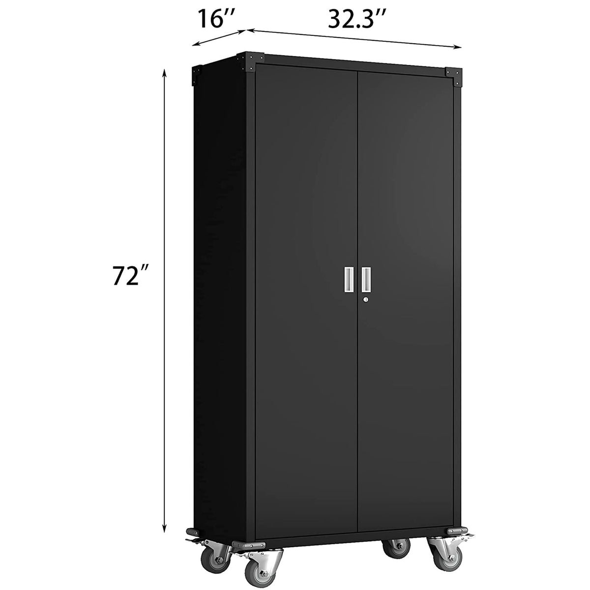 Aobabo 72 Inch Rolling Locking Storage Cabinet with Adjustable Shelves, Black (Used)
