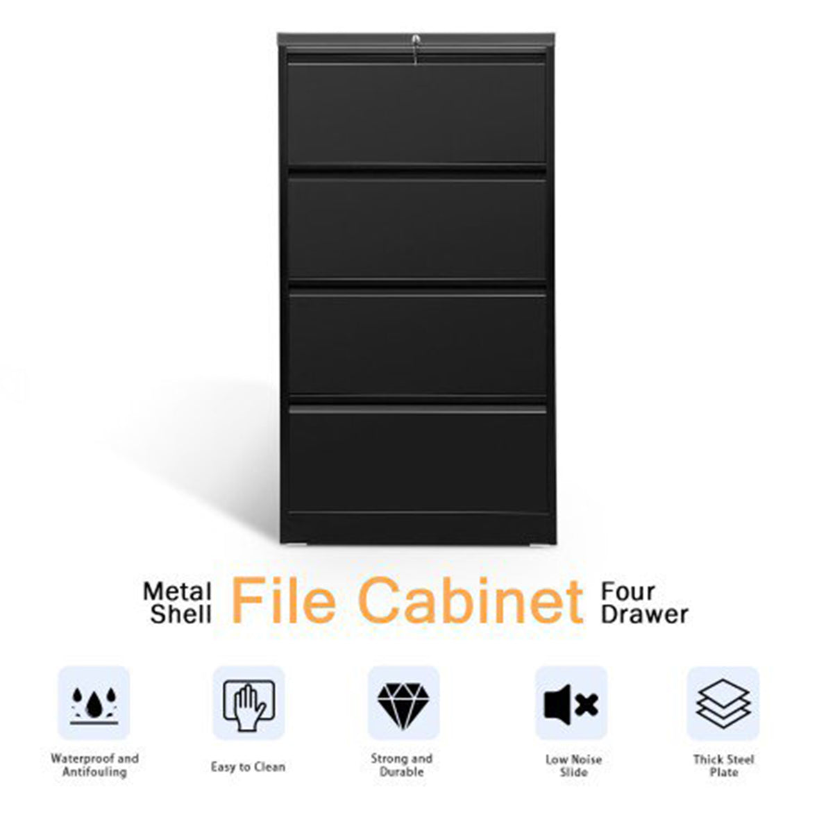 AOBABO 4 Drawer Lateral File Cabinet w/ Lock for Letter/Legal Size Paper, Black