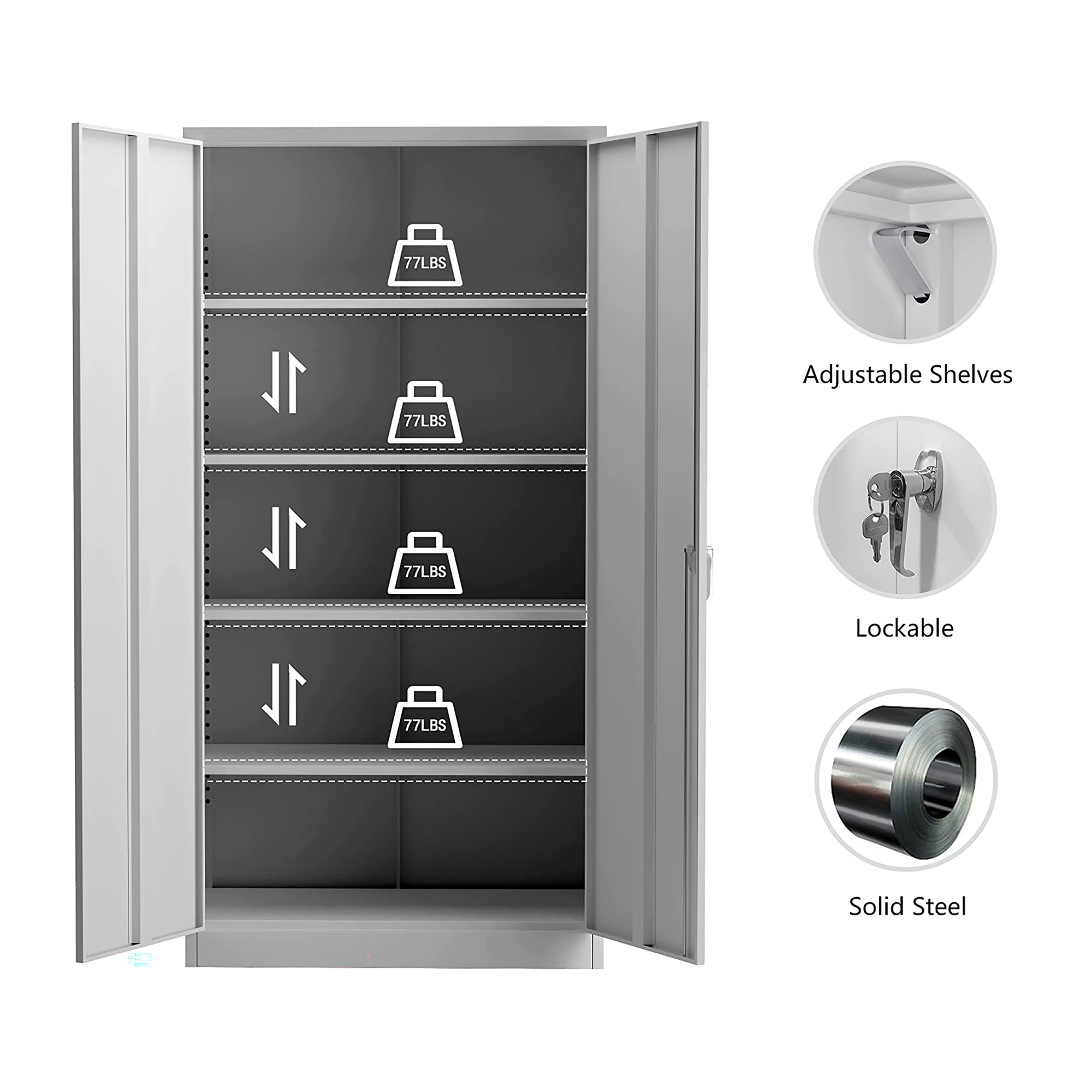 Aobabo 72 Inch Rolling Locking Storage Cabinet with Adjustable Shelves, Gray (Used)