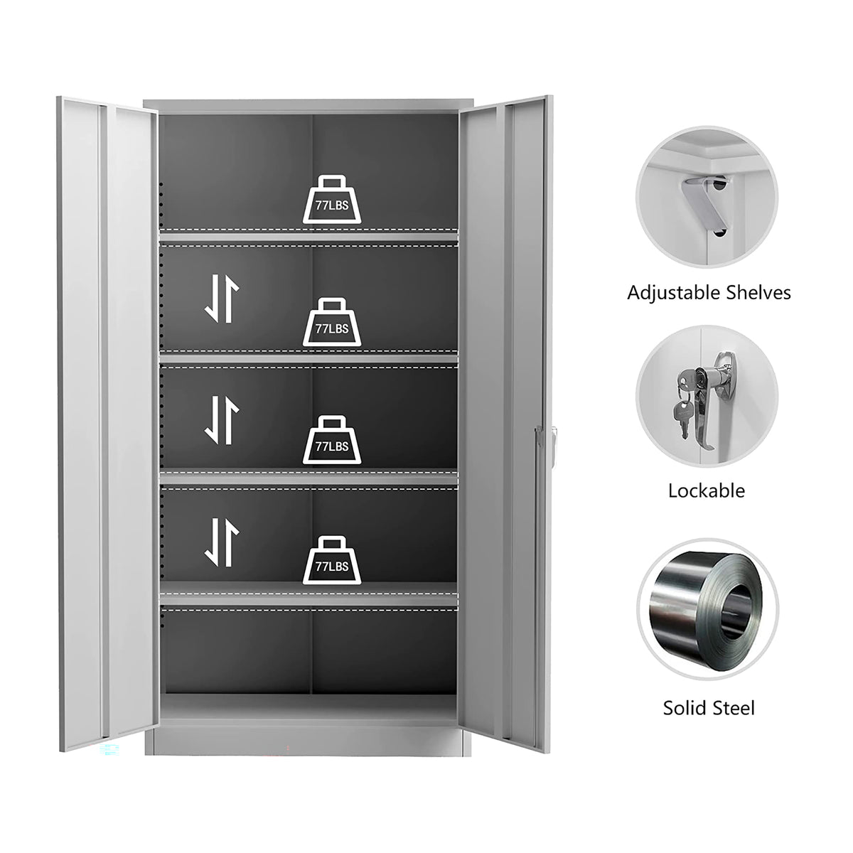 Aobabo 72 Inch Rolling Locking Storage Cabinet with Adjustable Shelves(Open Box)