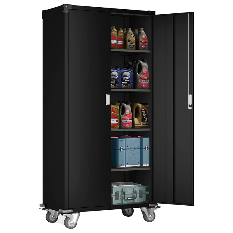Aobabo 72 Inch Rolling Locking Storage Cabinet with Adjustable Shelves, Black