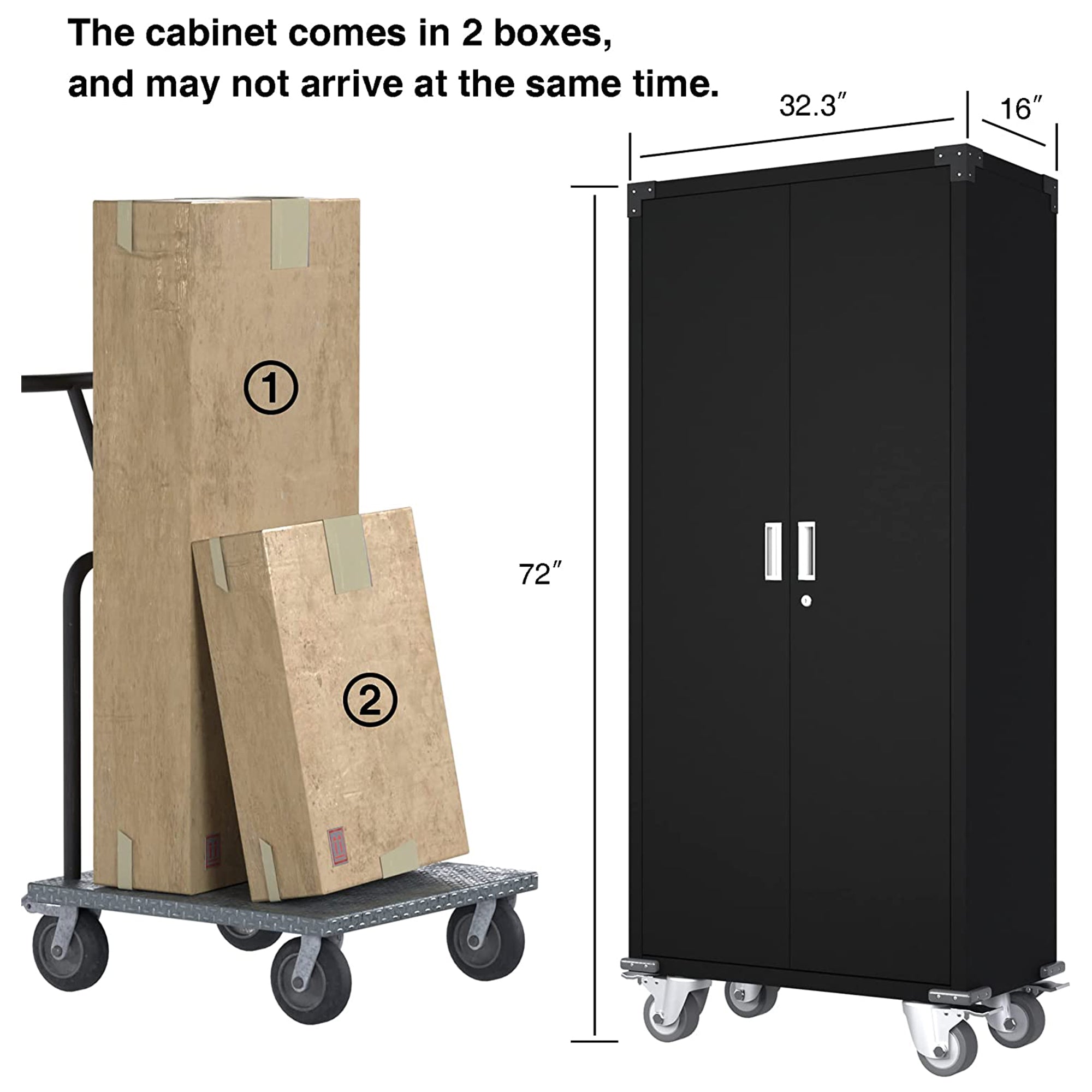 Aobabo 72 Inch Rolling Locking Storage Cabinet with Adjustable Shelves, Black