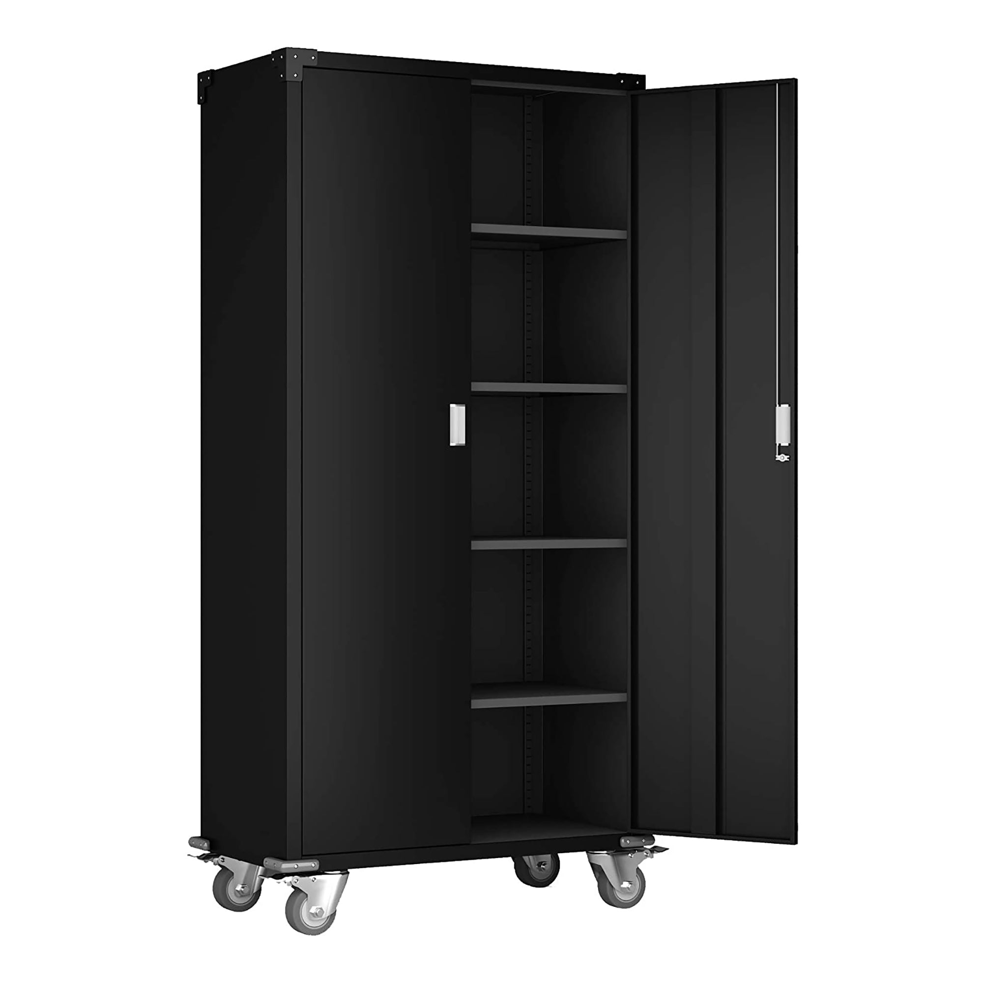 Aobabo 72 Inch Rolling Locking Storage Cabinet with Adjustable Shelves, Black