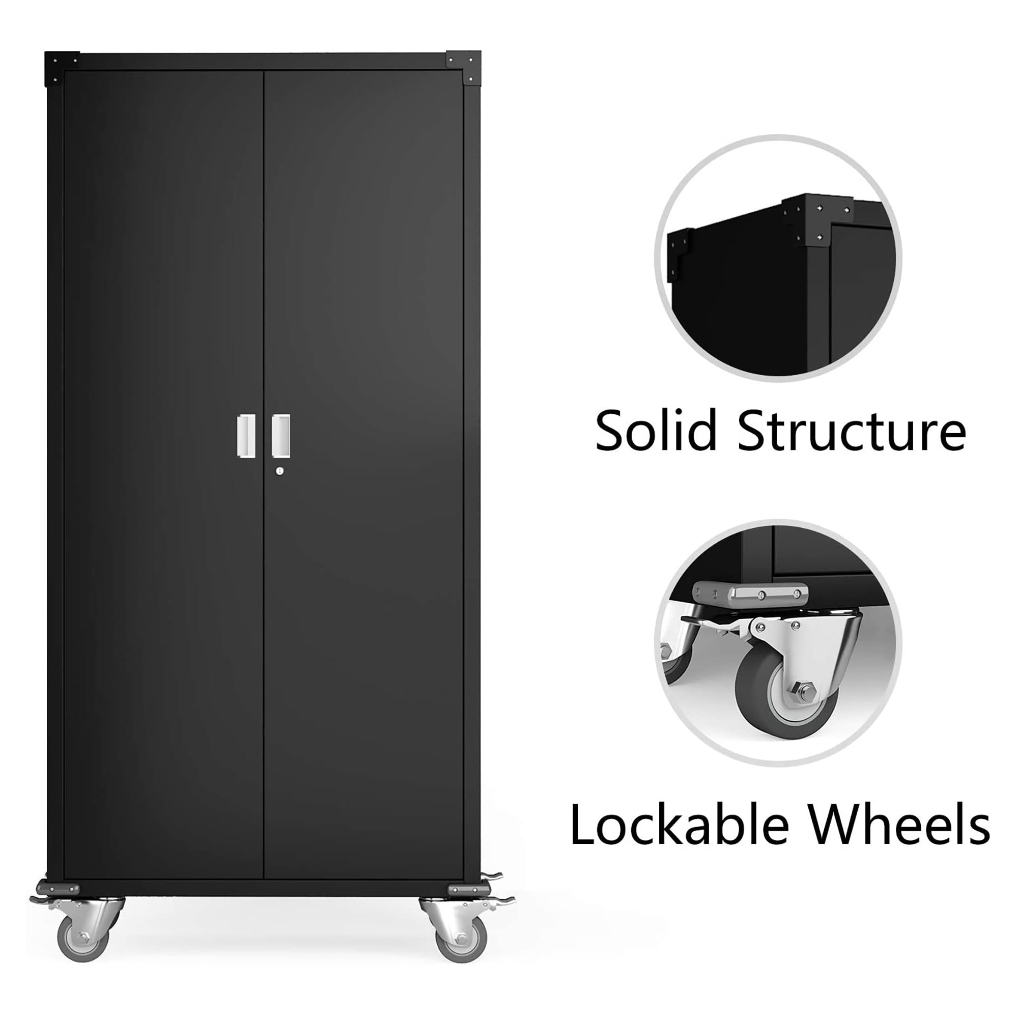 Aobabo 72 Inch Rolling Locking Storage Cabinet with Adjustable Shelves, Black