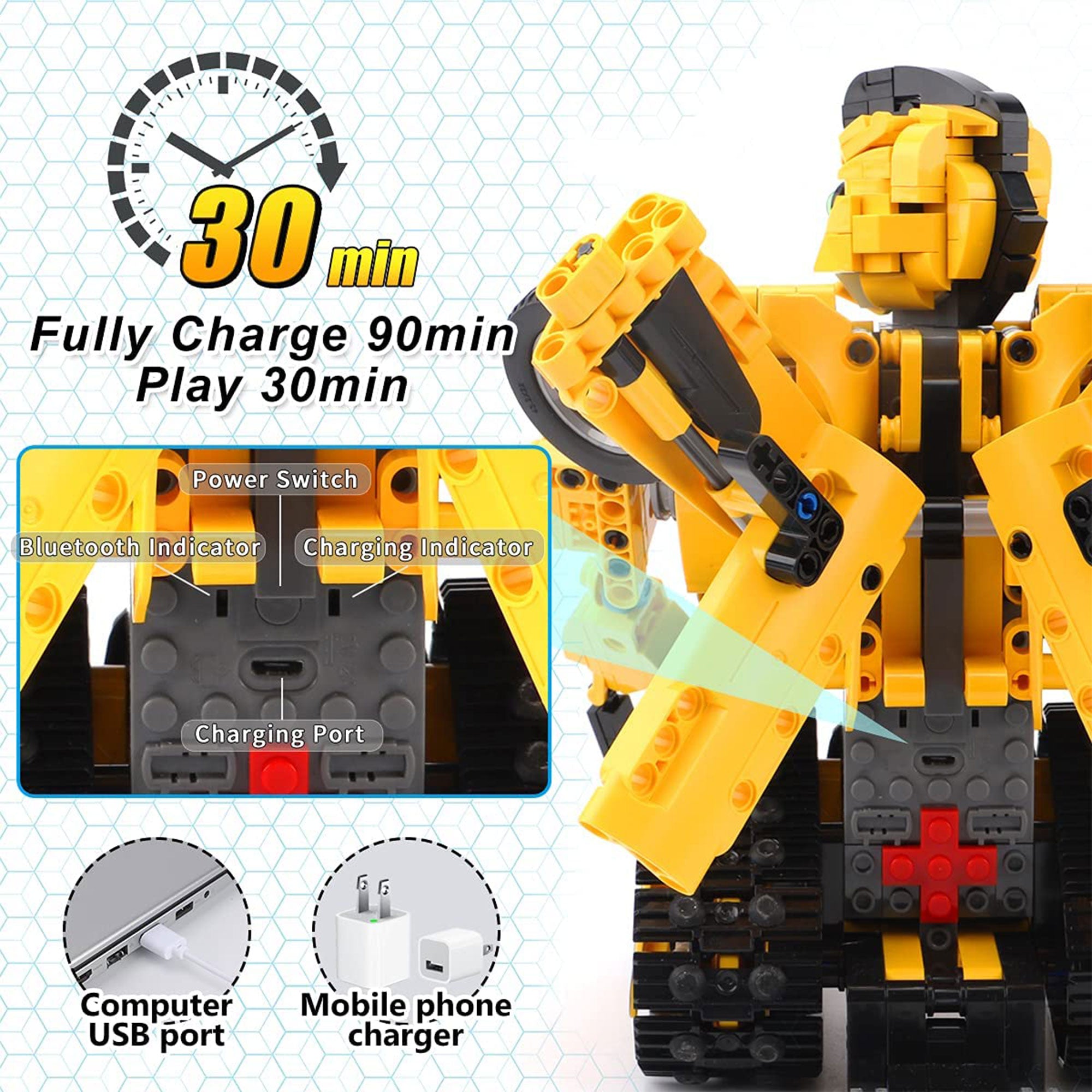 PANLOS 2 in 1 Programmable Remote Control Car Robot Buildable Playset, Yellow - VMInnovations
