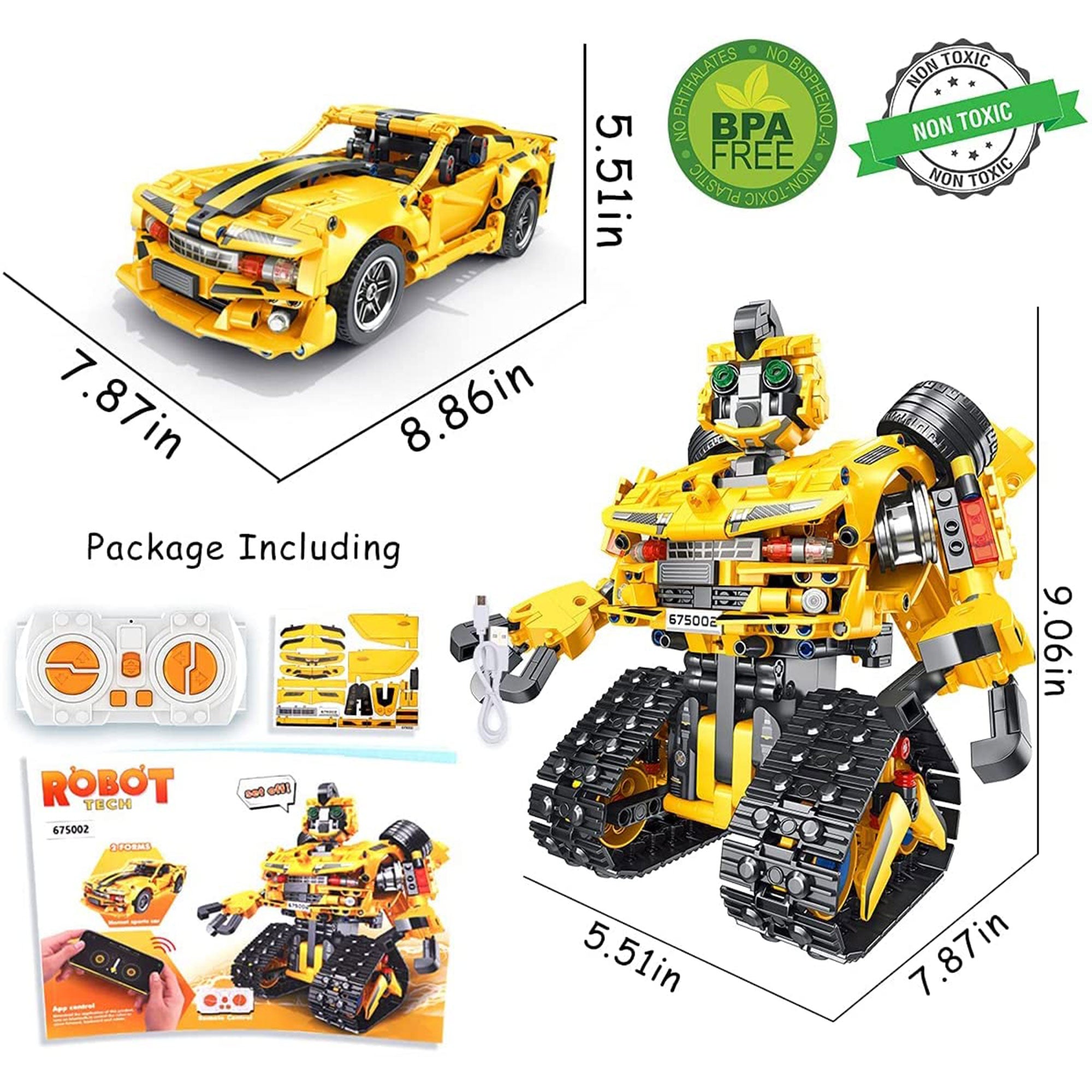 PANLOS 2 in 1 Programmable Remote Control Car Robot Buildable Playset, Yellow - VMInnovations