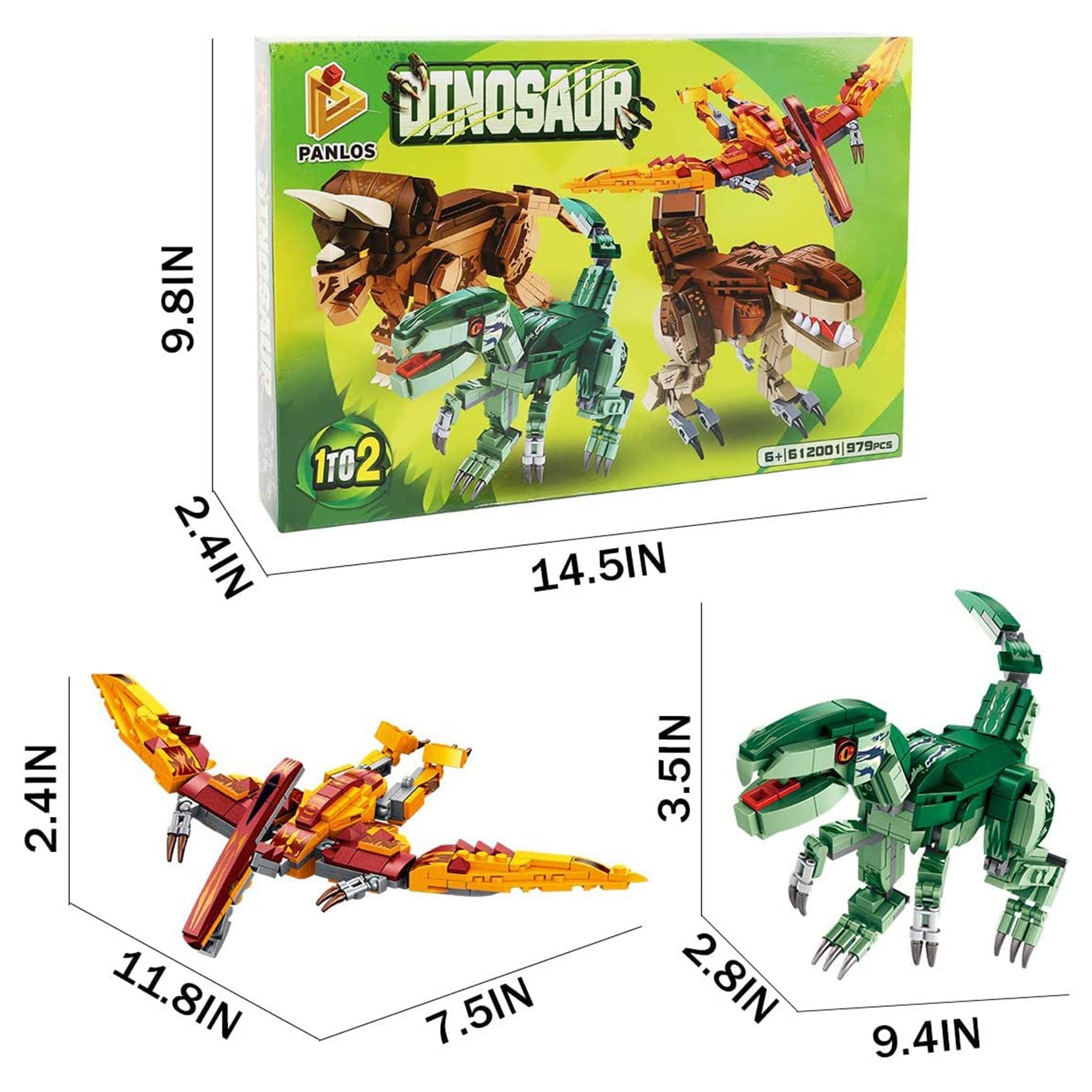 Panlos 8 in 1 Dinosaur & Robot Toy Building Blocks Model Kit, 979 Pc (Open Box) - VMInnovations