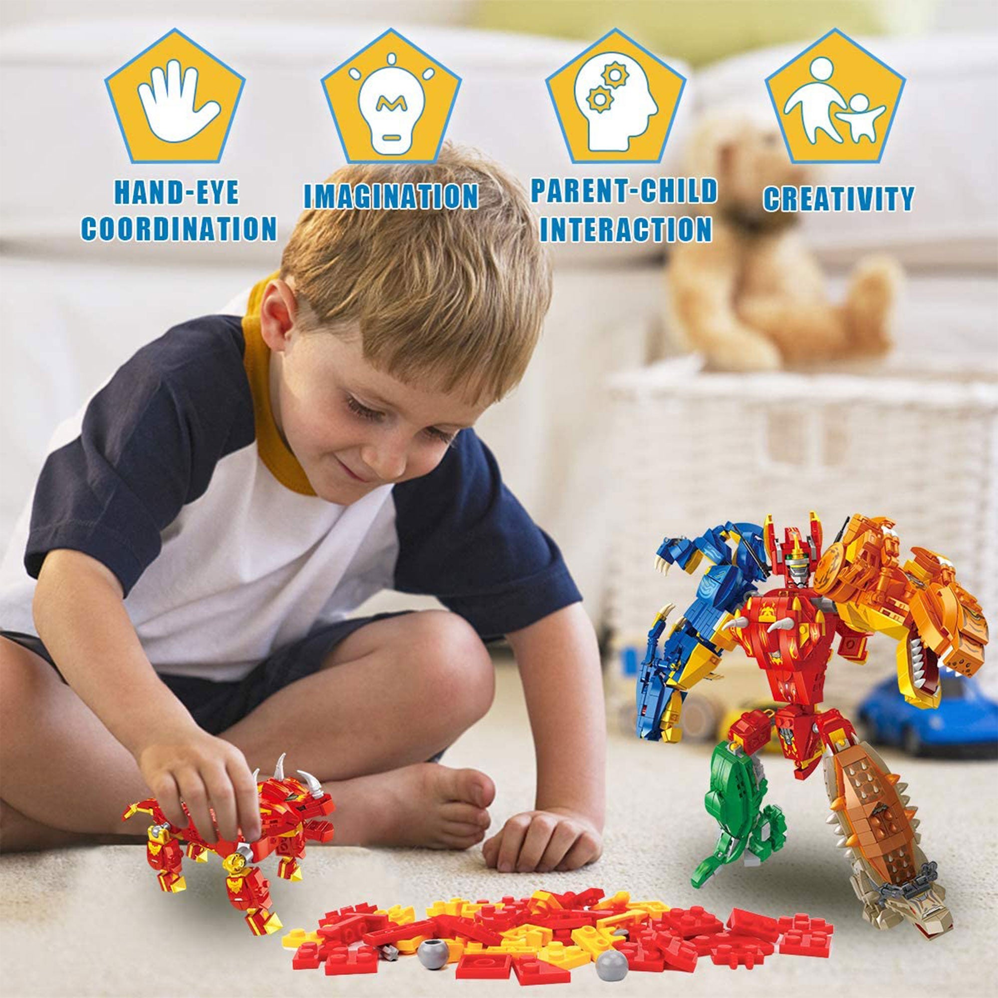 11 in 1 Dinosaur and Robot Toy Model Building Blocks Kit, 1215 Pieces (Open Box) - VMInnovations