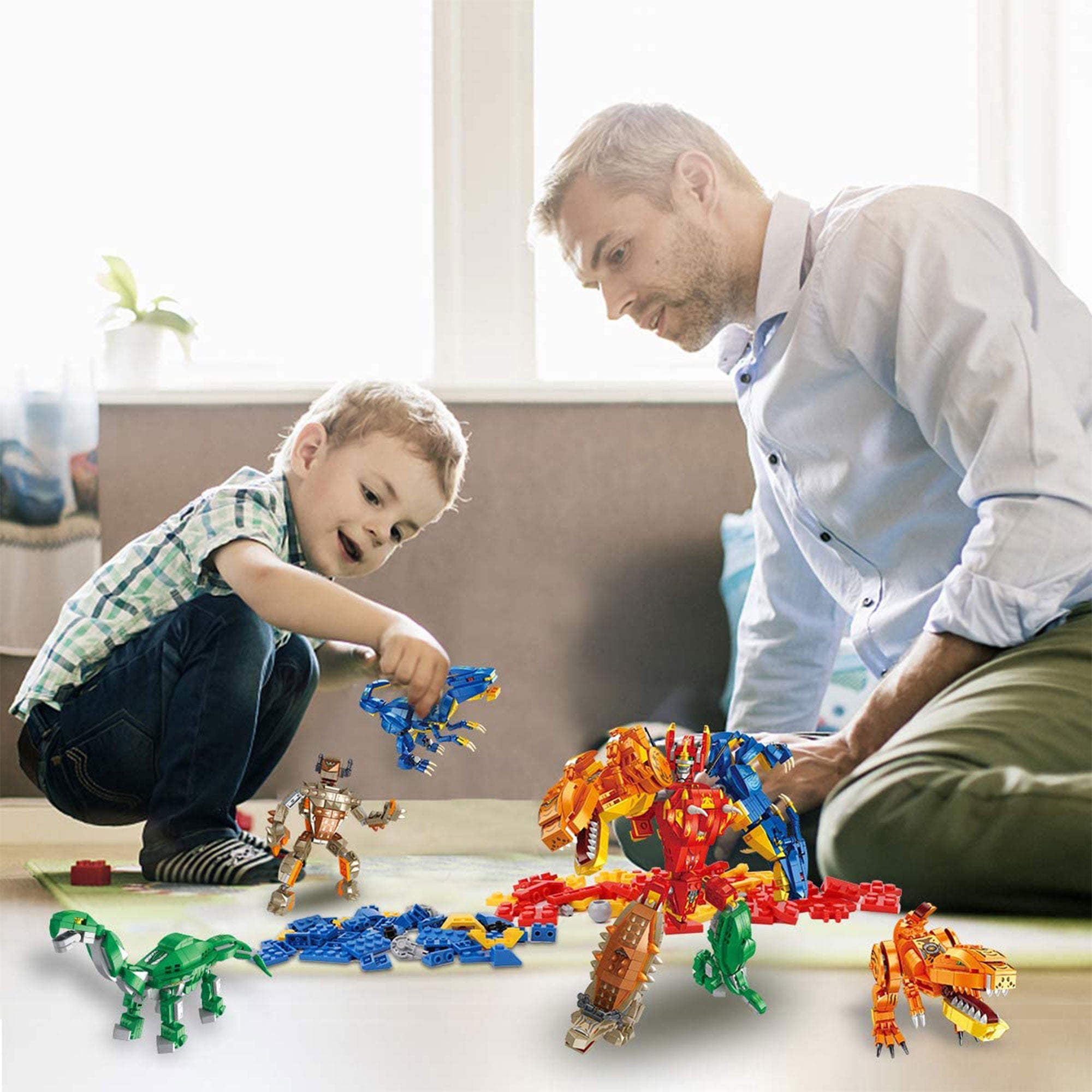 11 in 1 Dinosaur and Robot Toy Model Building Blocks Kit, 1215 Pieces (Open Box) - VMInnovations