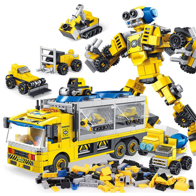 PANLOS 6 in 1 Construction Truck Robot Model Building Brick Block, 649 Pieces